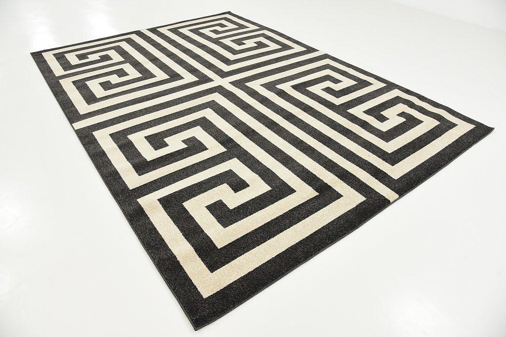 Unique Loom Athens Collection Area Rug - Greek Key (7' 1" x 10' Rectangle Black/Beige)