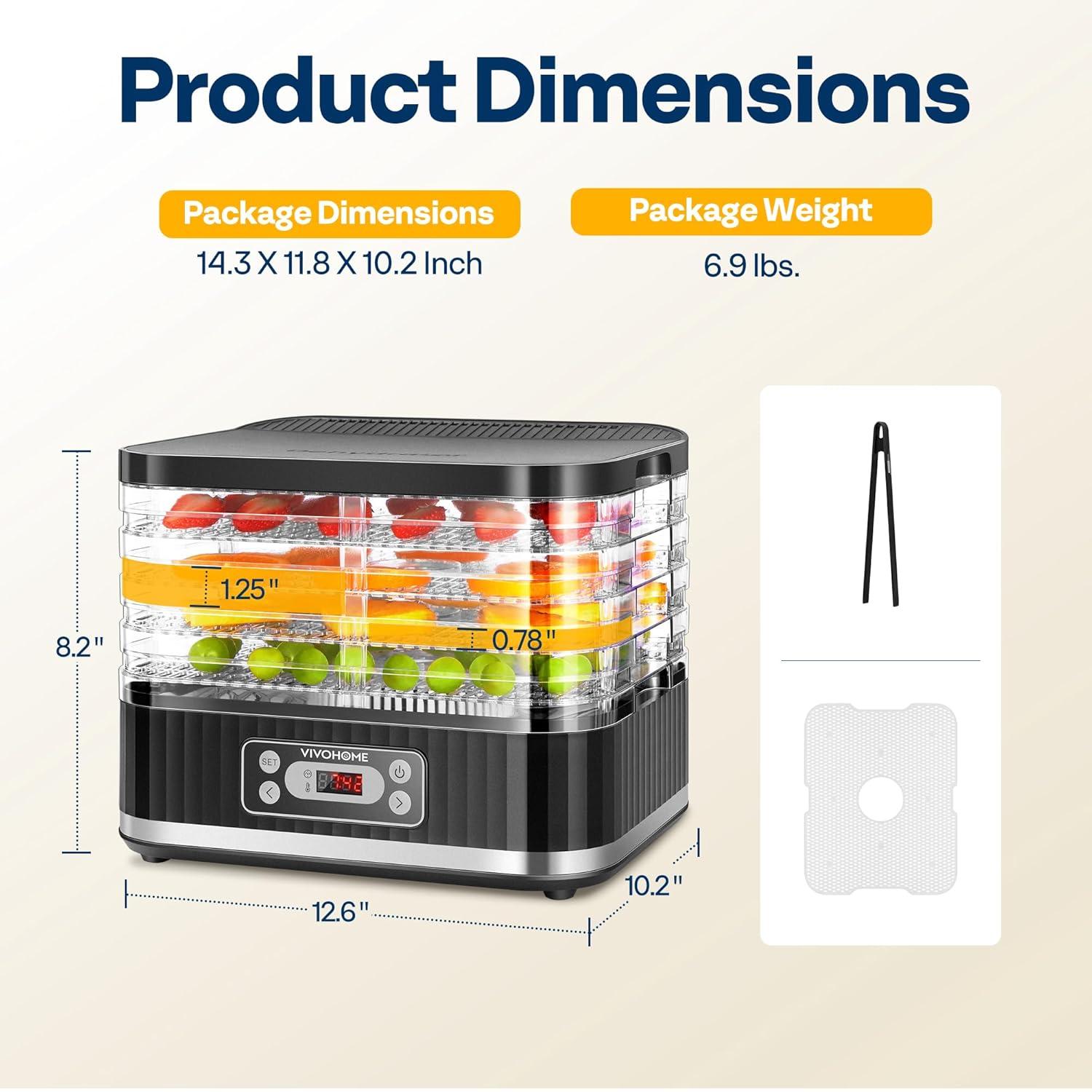 SPECSTAR Electric 5 Trays Food Dehydrator Machine, 400W Hydrator Machine with 72H Digital Timer and Temperature Control for Fruit Vegetable Meat Jerky Herb Beef Mushroom, Black