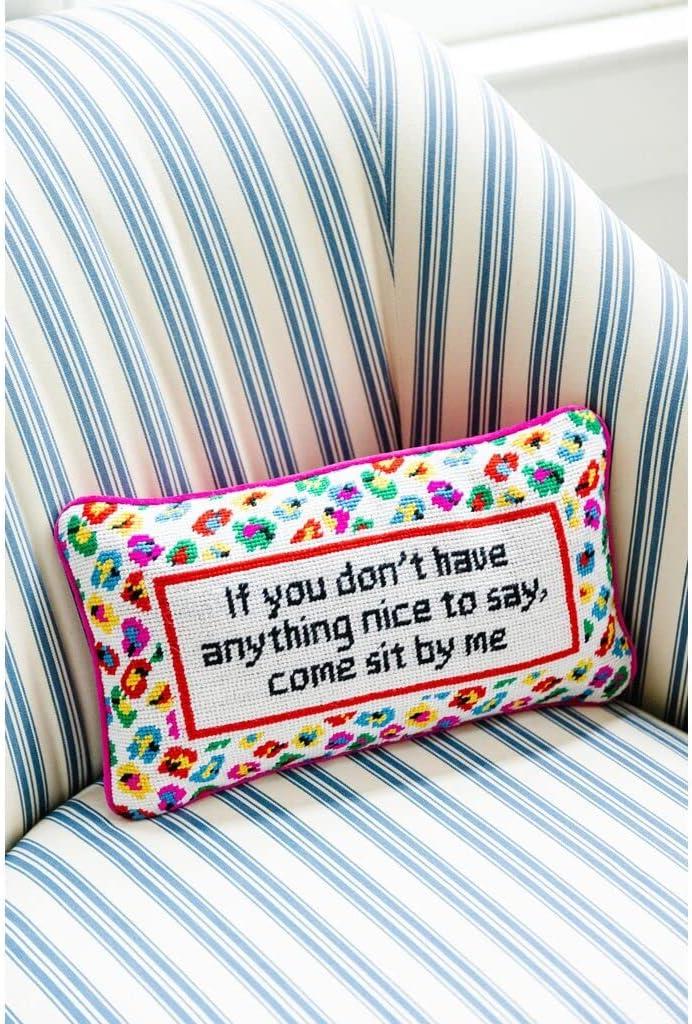 Small Multicolor Embroidered Needlepoint Accent Pillow