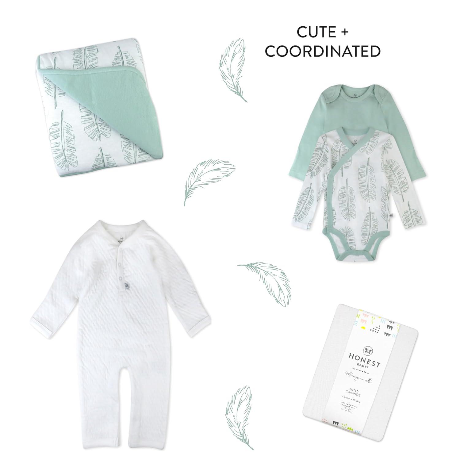 Honest Baby Clothing Organic Cotton Boy/Girl 2-Piece Stroller Blanket and Beanie Hat Gift Set, Sage