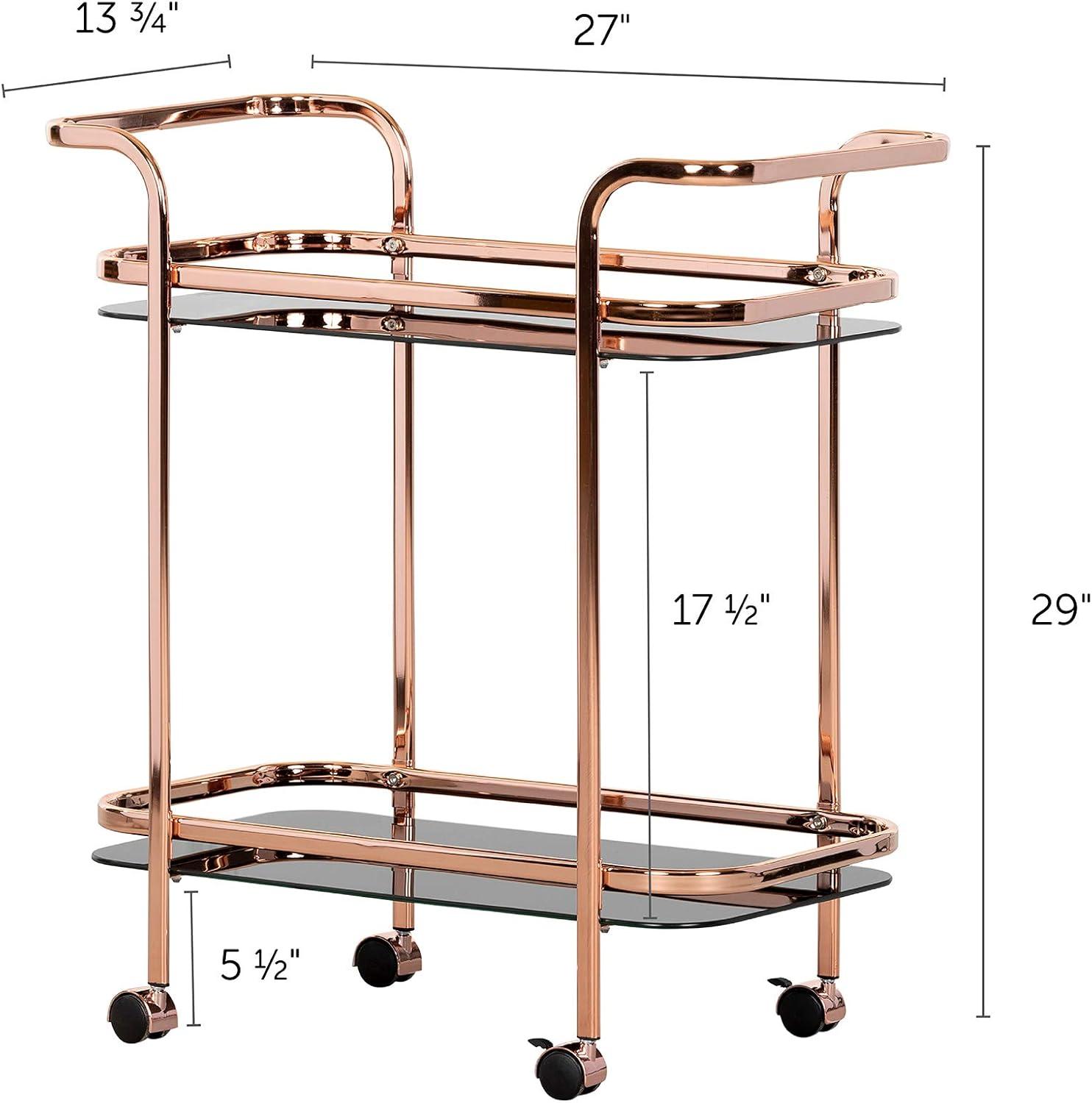 Elegant Rose Gold and Smoked Glass Bar Cart with Storage