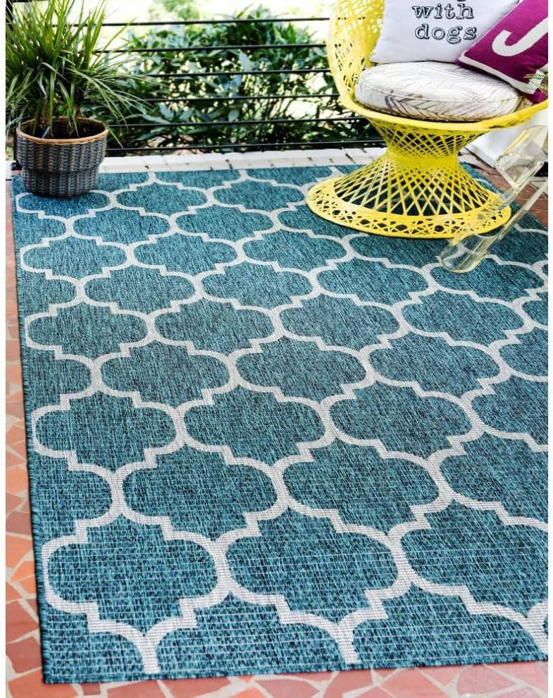 Unique Loom 8' 0 x 11' 4 Rectangle Indoor/Outdoor Trellis Teal Area Rug