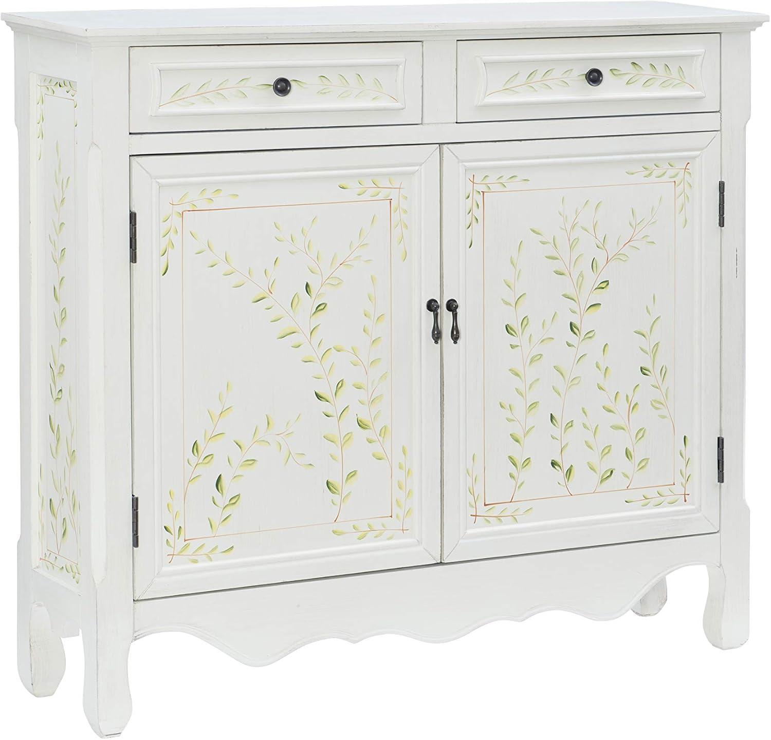 Linon Cillian Two Door Two Drawer Hand Painted Cabinet Console in White Wood