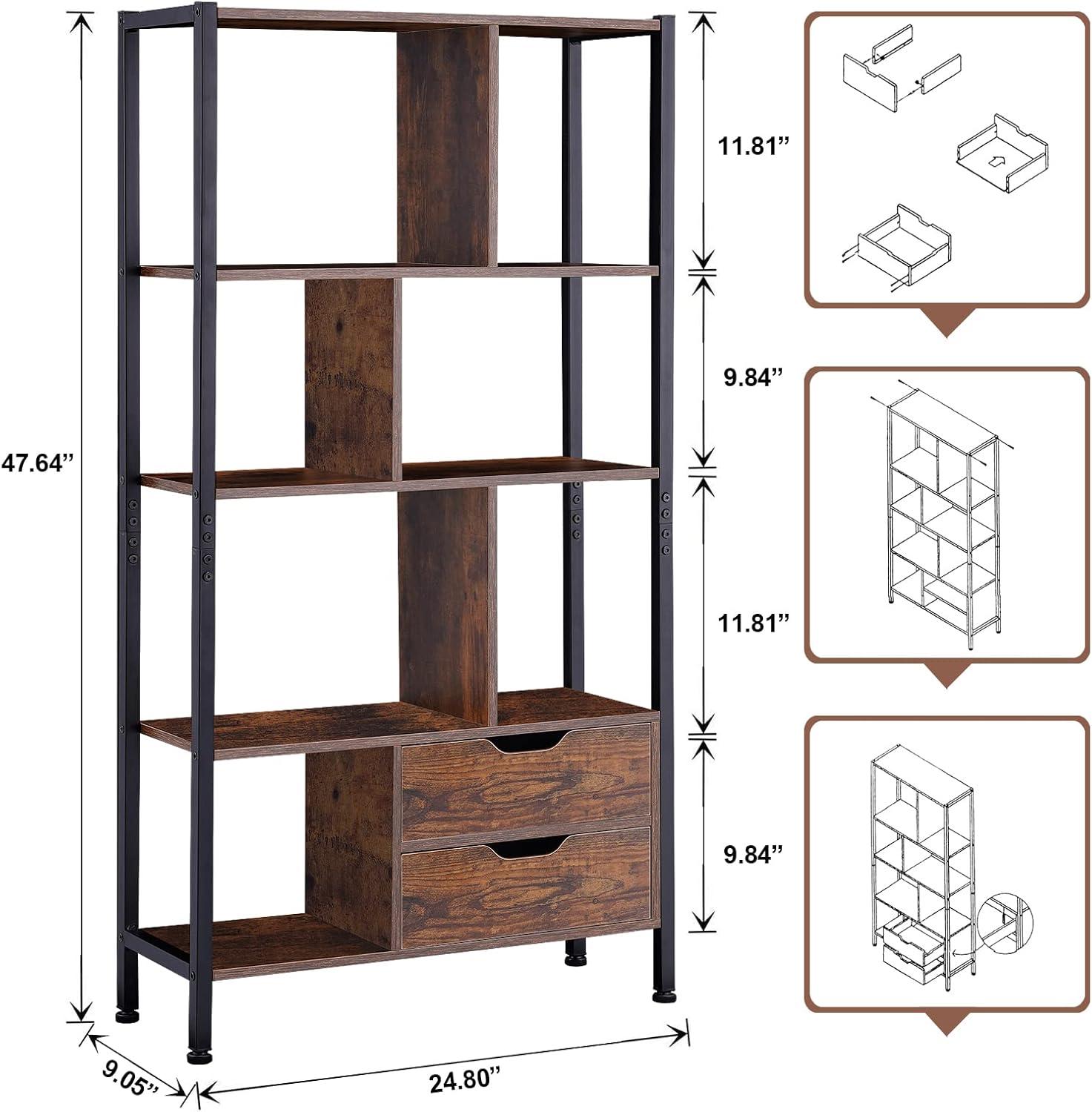 17 Stories Bookcase, 4-Tier Bookshelf With 2 Drawers,Book Shelves Display Shelf For Living Room, Bedroom, Home Office