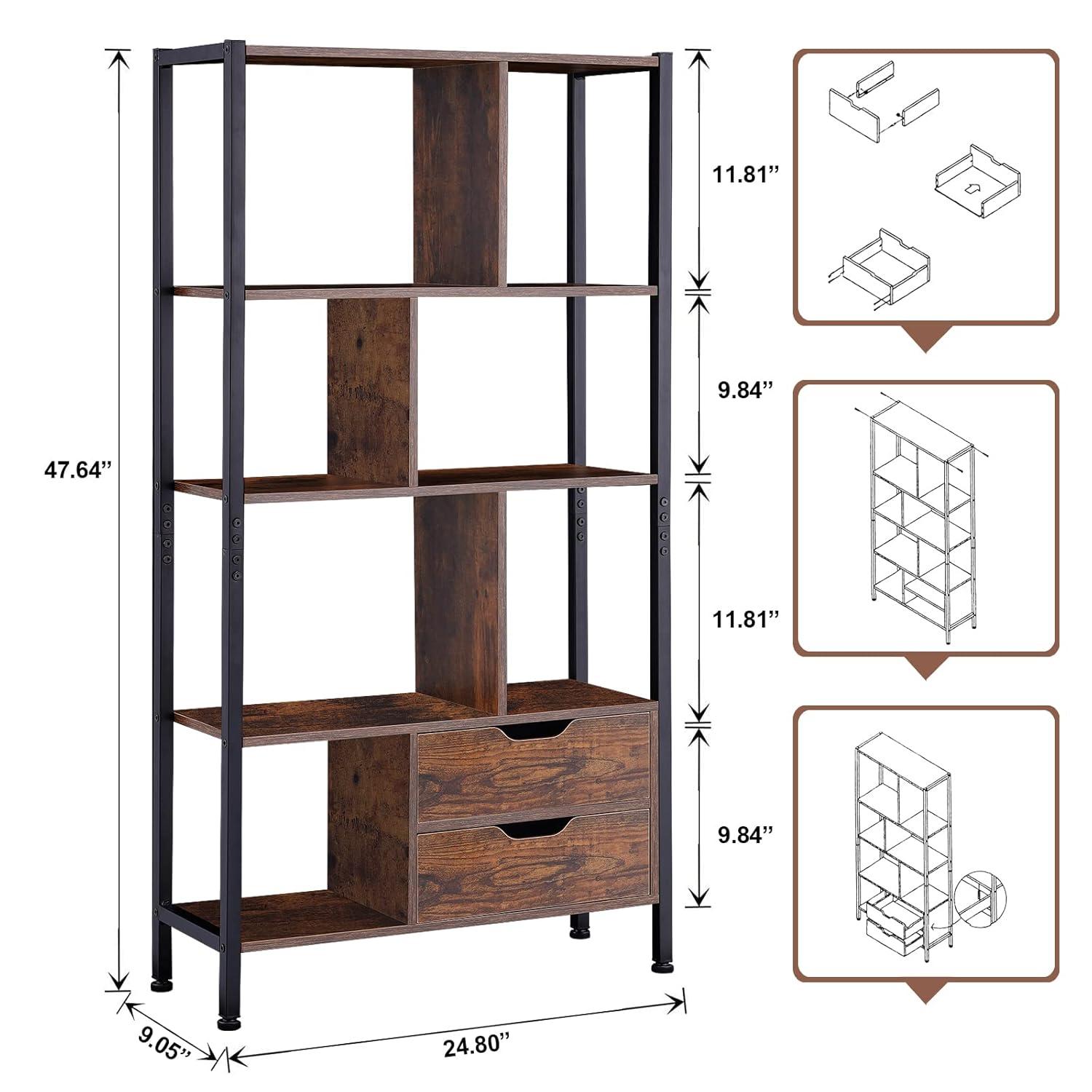 17 Stories Bookcase, 4-Tier Bookshelf With 2 Drawers,Book Shelves Display Shelf For Living Room, Bedroom, Home Office