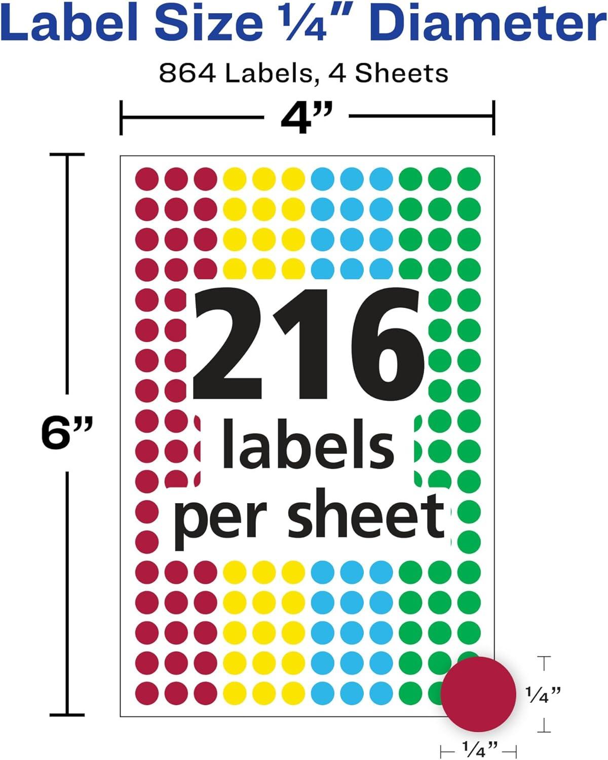 Avery See Through Removable Color Dots 1/4 dia Assorted Colors 864/Pack 05796