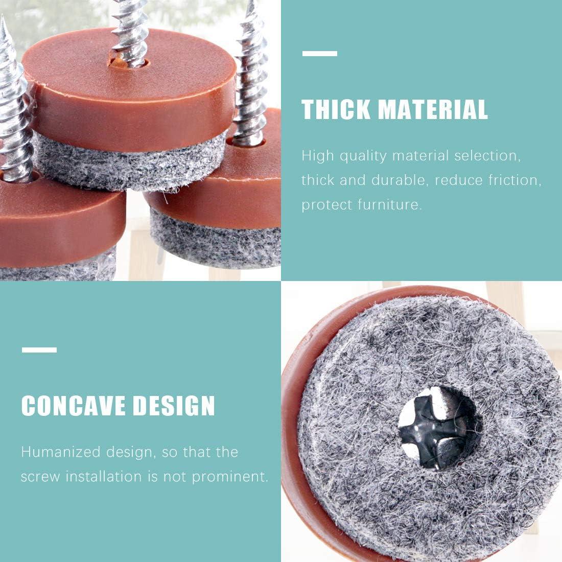 Swpeet 52Pcs 20mm Brown Furniture Felt Pads Non Slip Furniture Pads with Screw-on Felt Pad Furniture Slider Floor Protector for Wooden Leg Feet of Chair Table Sofa