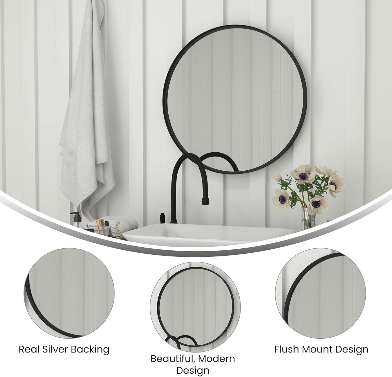 Matte Black 27.5" Round Metal Framed HD Wall Mirror