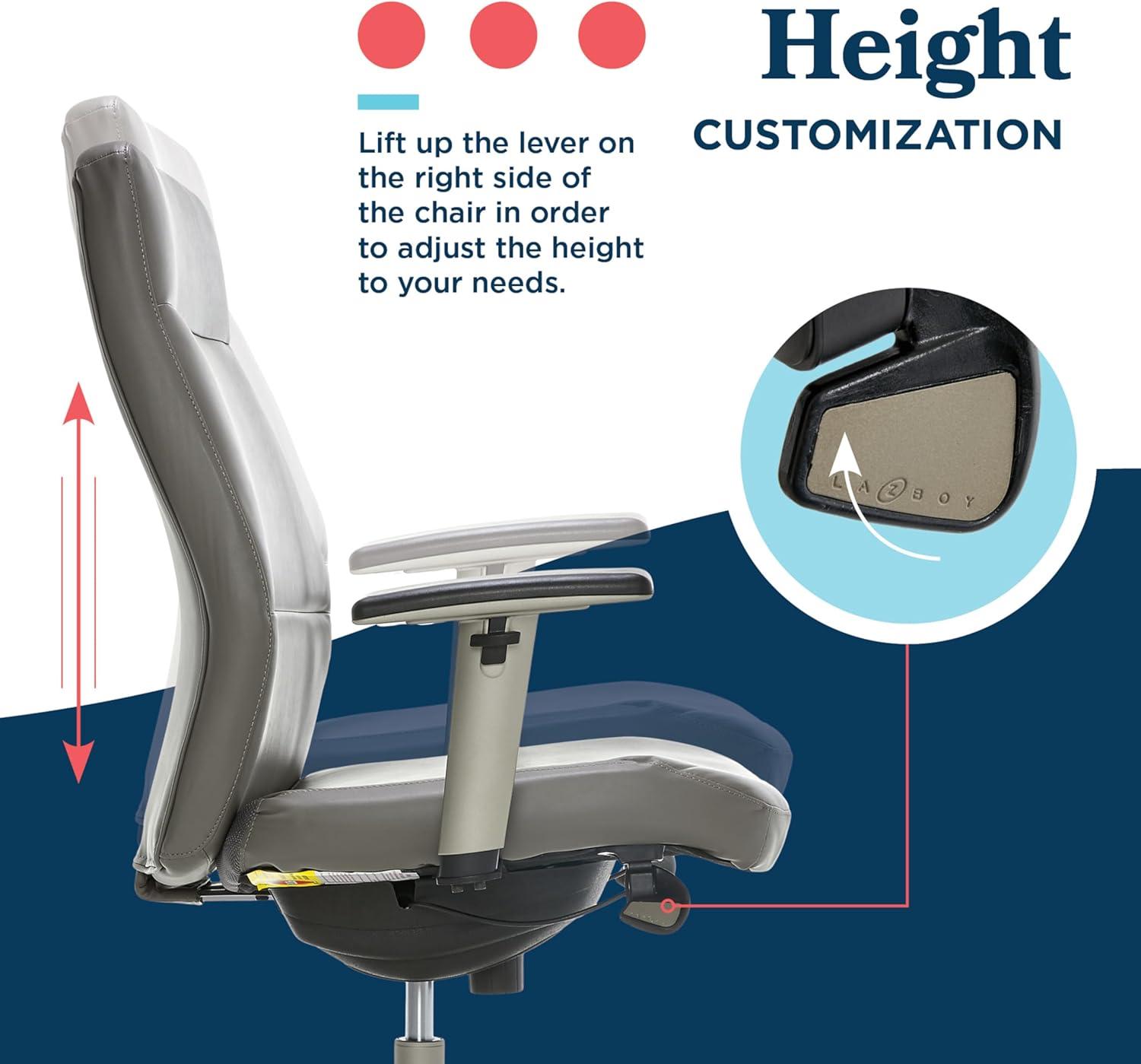 La-Z-Boy Baylor Bonded Leather Adjustable Ergonomic Executive Office Chair with Lumbar Support