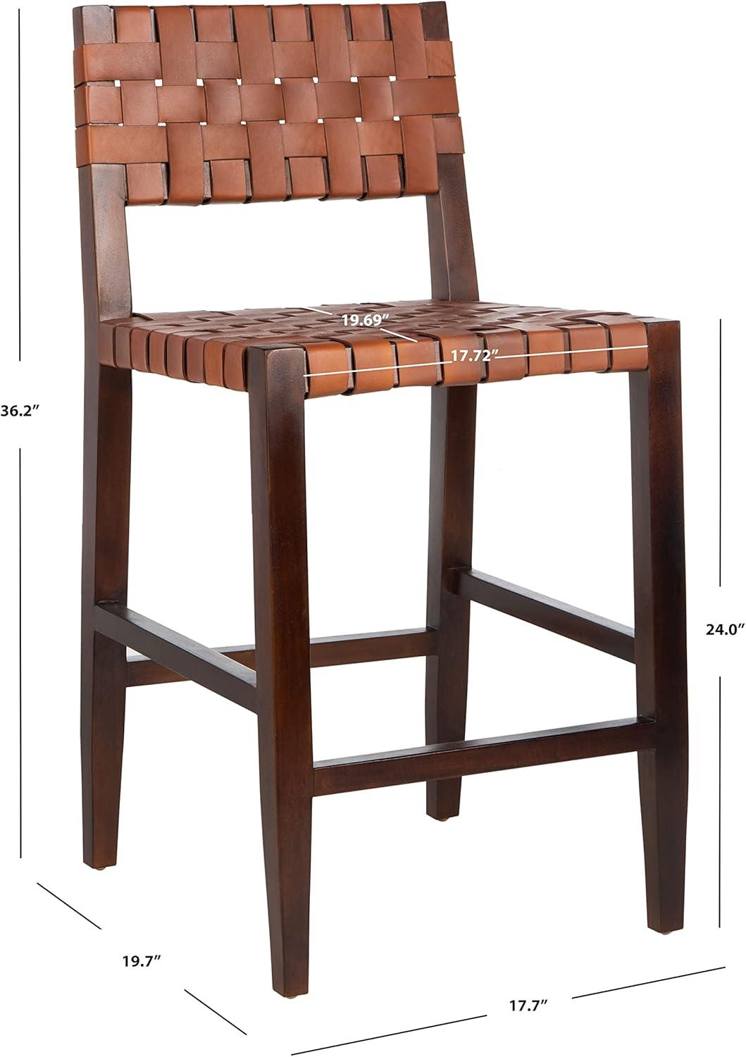 Paxton Woven Leather Counter Stool - Cognac/Walnut Finish - Safavieh