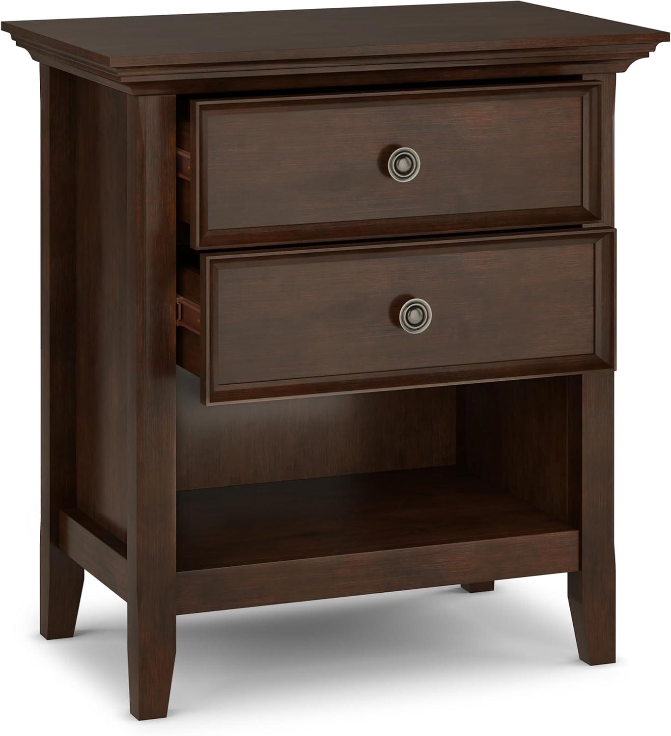Simpli Home Amherst 24"W 2-Drawer Solid Wood Nightstand with Open Shelf