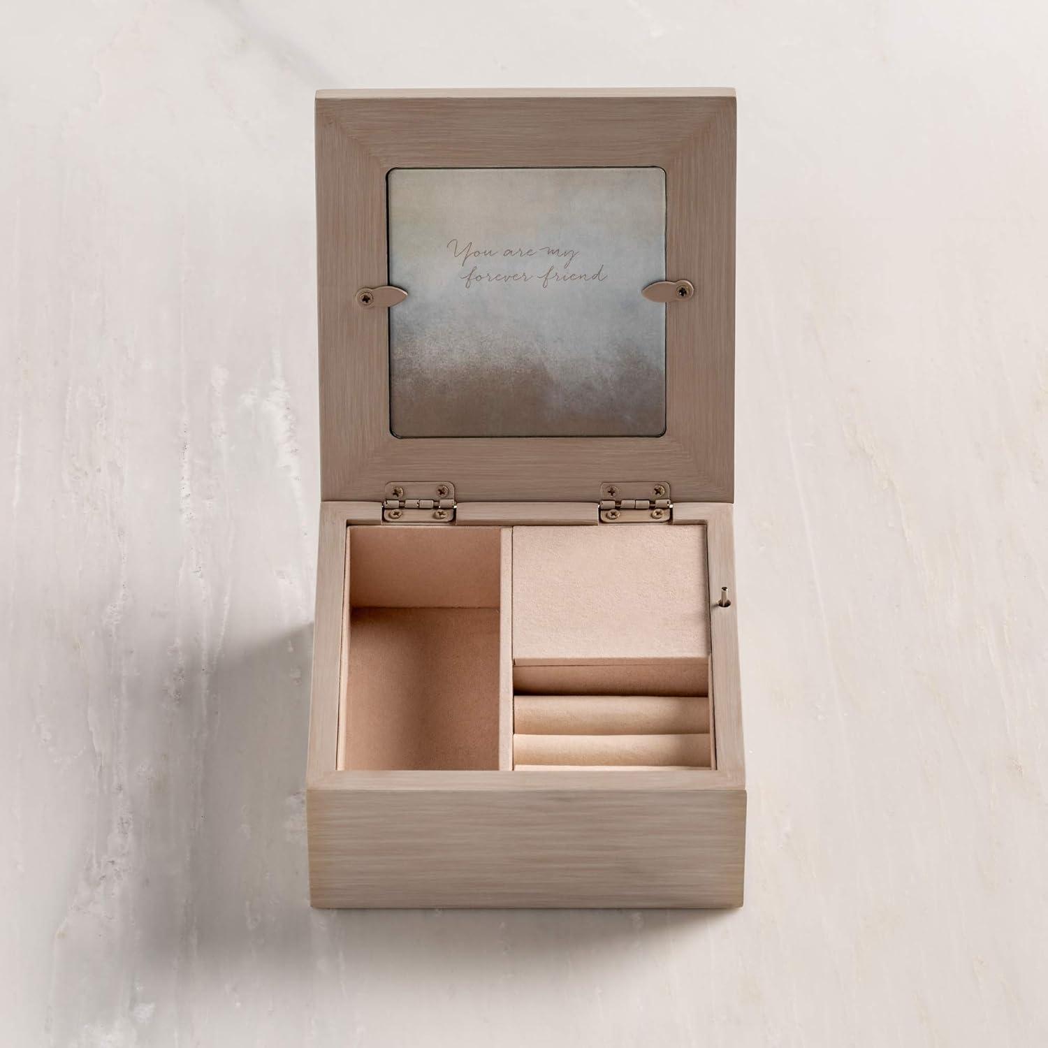 Cream Hand-Painted Wood Musical Jewelry Box with Resin Carving