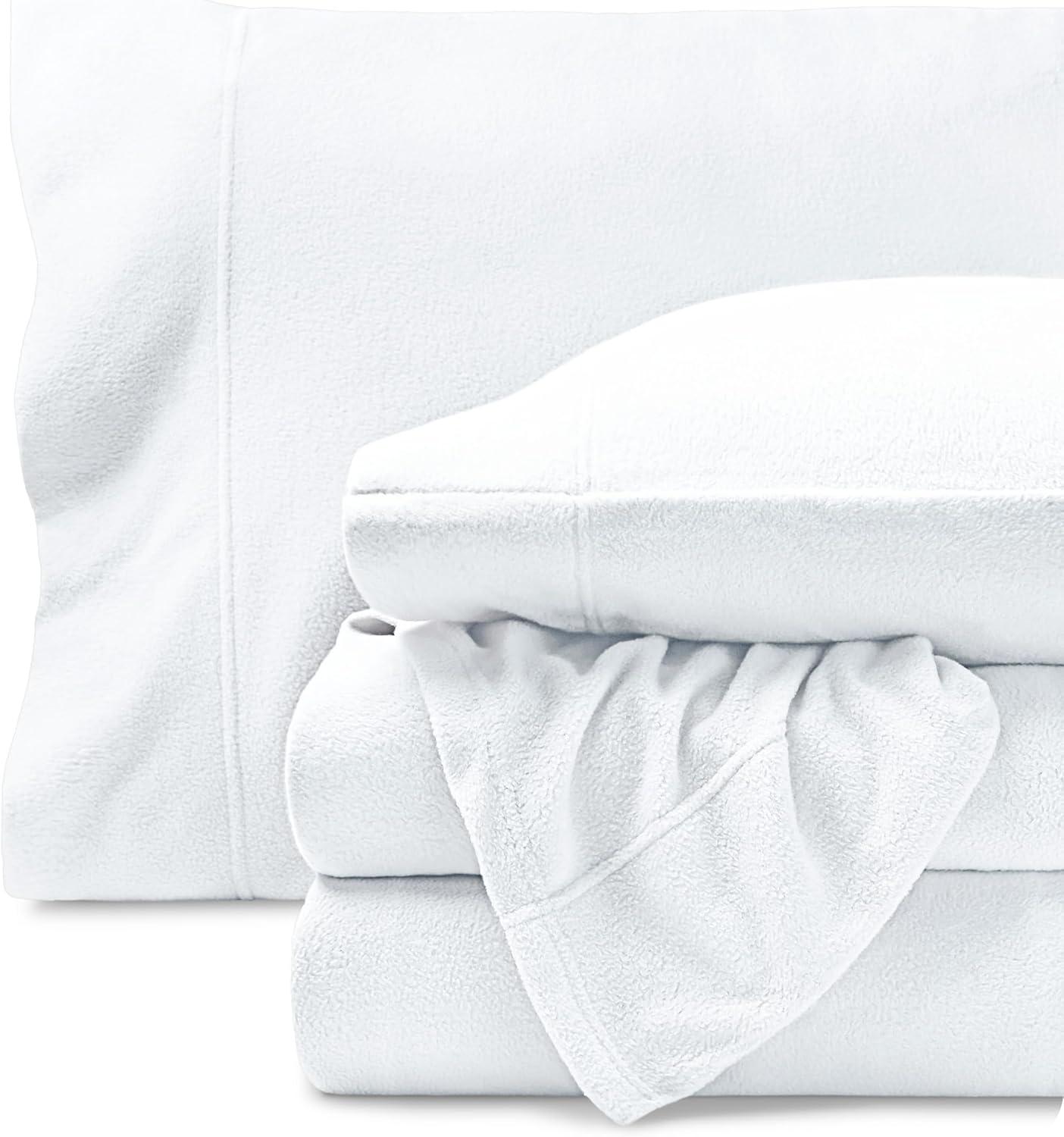 Twin XL White Polar Fleece Sheet Set by Bare Home