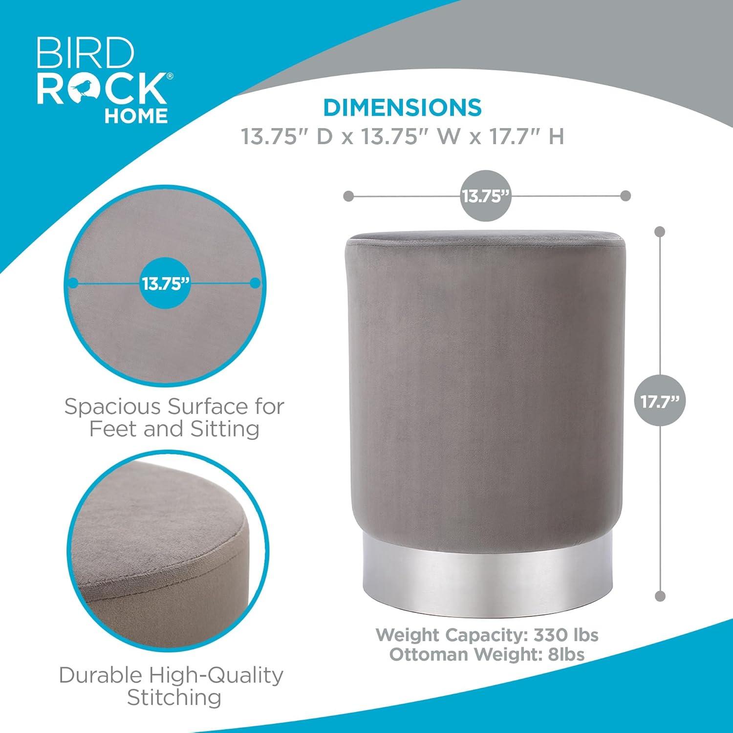 BirdRock Home Round Velvet Ottoman Foot Stool - Grey