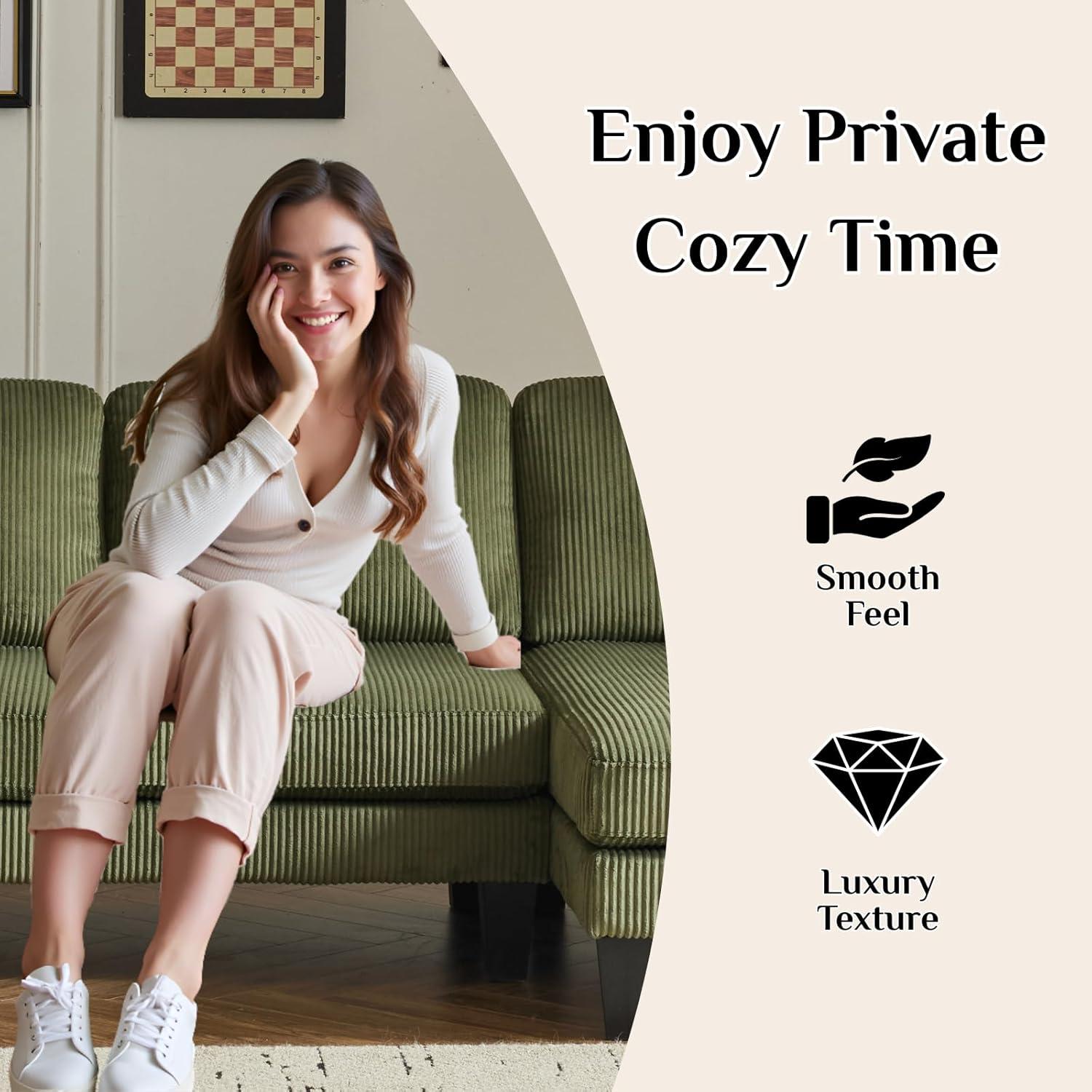 Ktaxon U-Shaped Sectional Sofa, 111"  Corduroy Couch, 4 Seat Lounge Sleeper with Double Chaise for Living Room Green