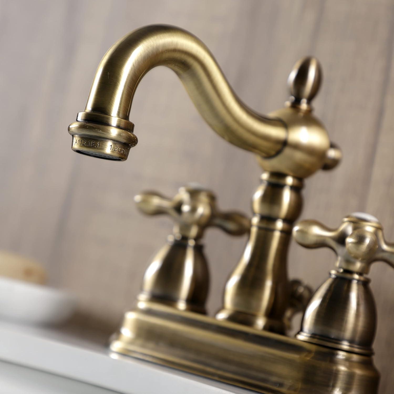 Kingston Brass Kingston Brass Heritage Two-Handle 3-Hole Deck Mount 4" Centerset Bathroom Faucet with Plastic Pop-Up KB1601AX