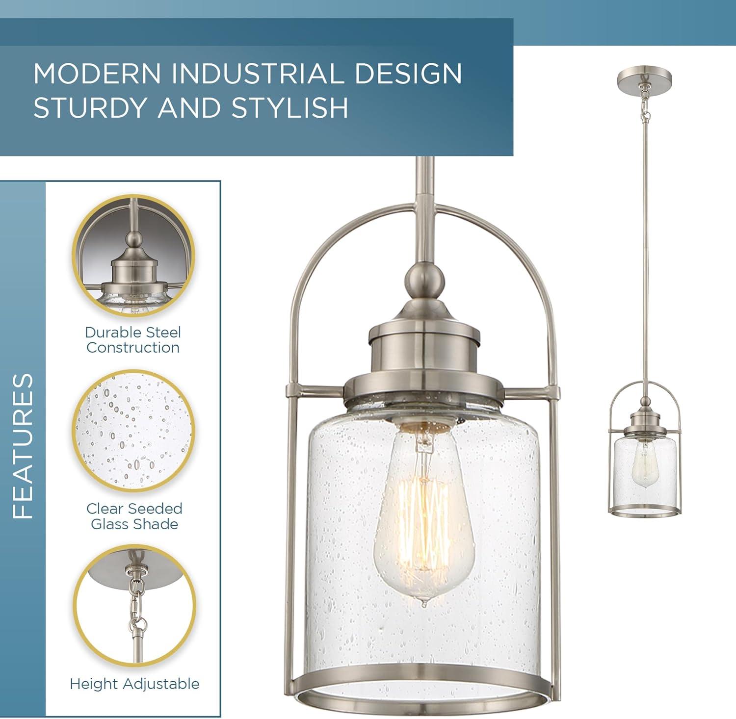 Payson Brushed Nickel 12" Mini Jar Pendant Light with Glass Shade