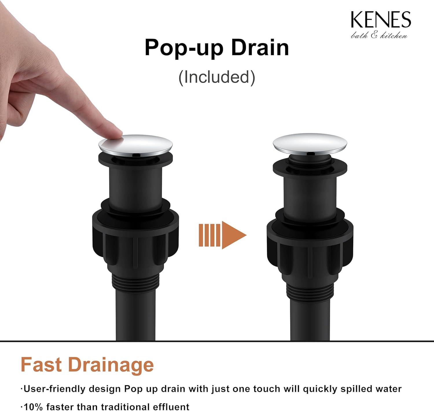 KENES Chrome Bowl Vessel Sink Facuet Single Handle Tall Bathroom Sink Faucet Bathroom Vanity Faucet Basin Mixer Tap with Water Supply Lines and Pop Up Sink Drain, LJ-9031A-5