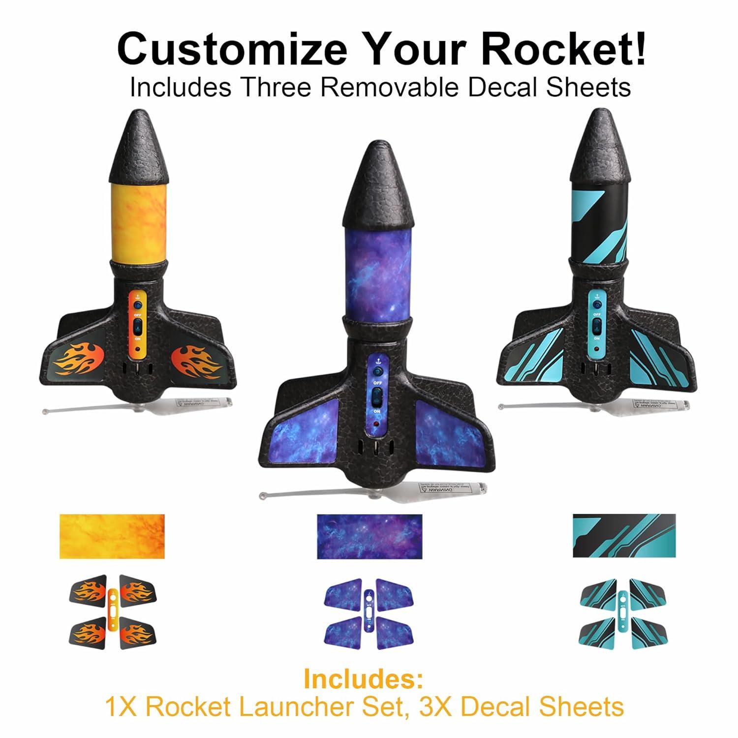 JEEXI Original Rocket Launcher for Kids - Outdoor Toys Electric Flying Motorized Rocket with Parachute Safely Land, STEM Spaceship Launch up to 200 ft Birthday Gifts for Boys