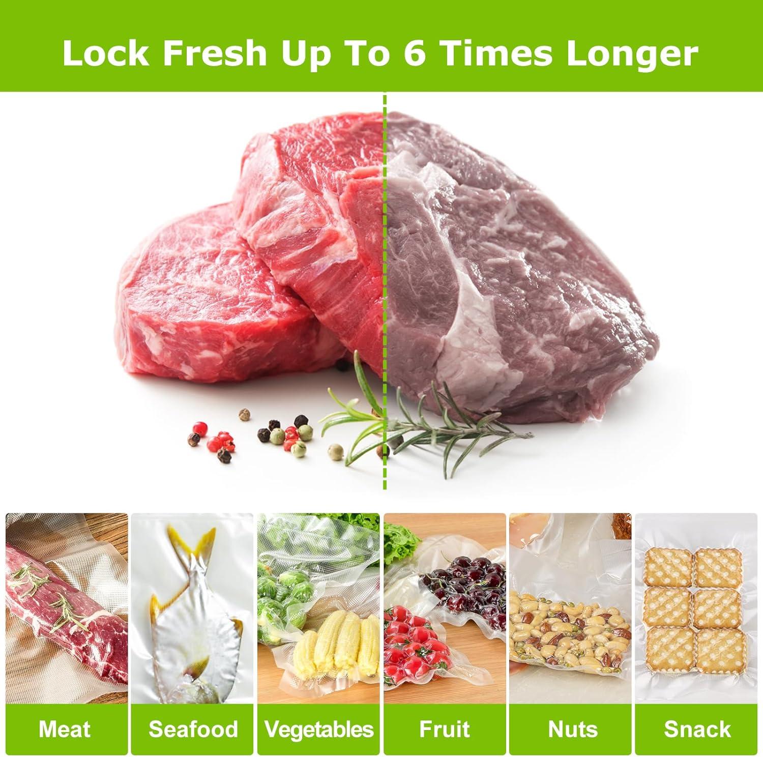 Bonsenkitchen Vacuum Sealer Bags, 11 in x 50 ft Rolls 2 Pack, BPA Free, Commercial Grade Textured Food Roll Bags, Customized Size, Sous Vide Cooking