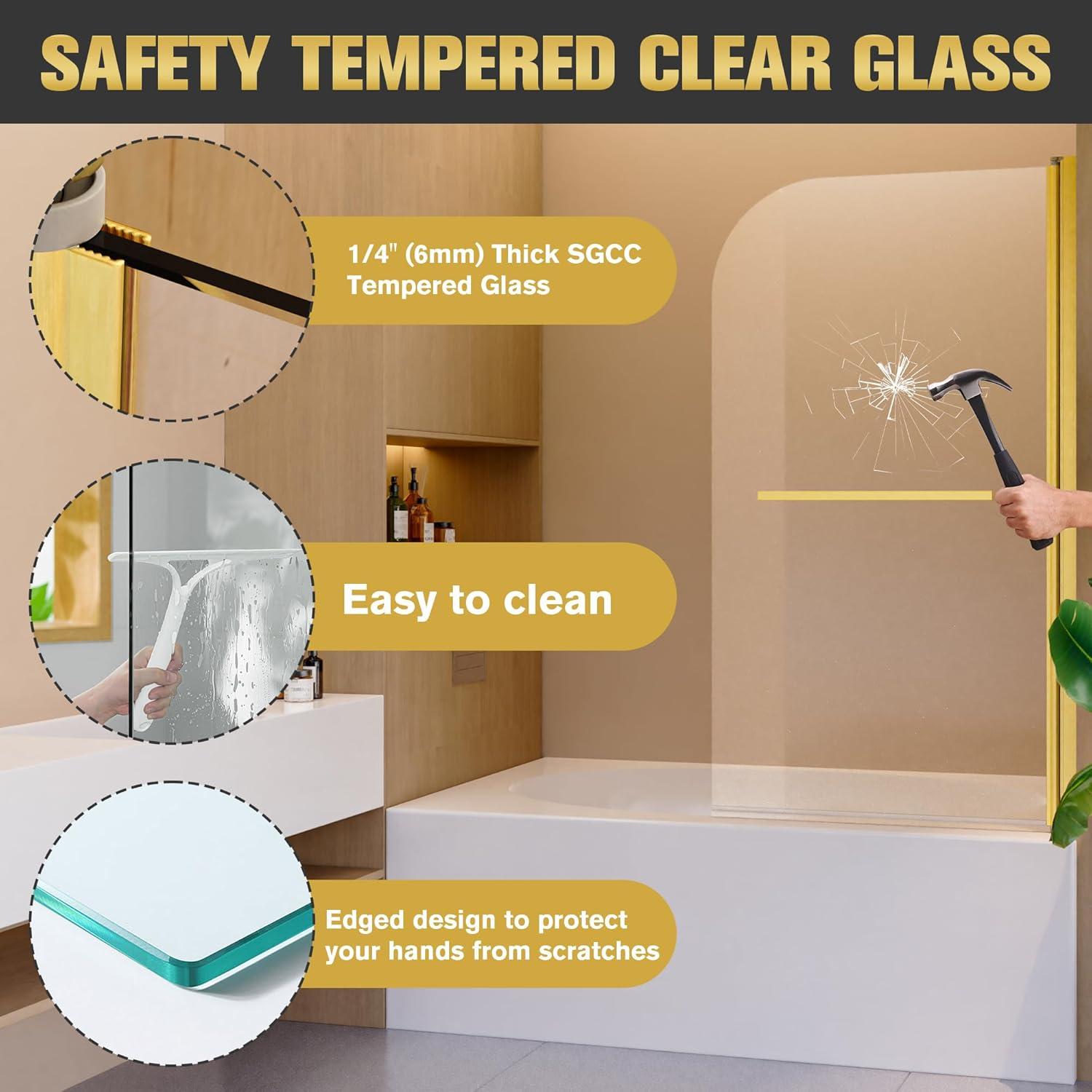 31 In. W * 55 In. H Frameless Shower Doors For Bathtub, 1/4" (6Mm) Thick SGCC Tempered Glass Door, Pivot Shower Door Panel For Bathroom