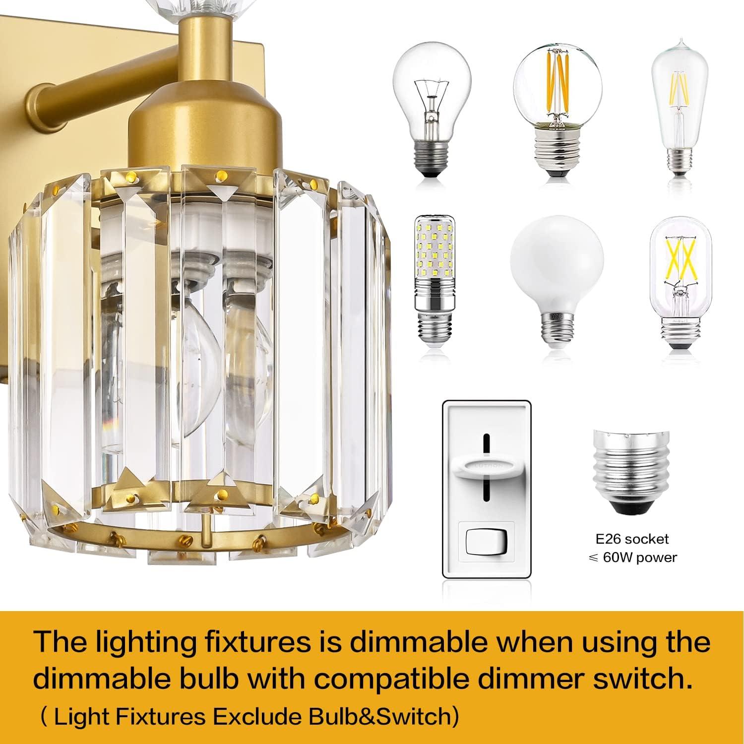 PRESDE Black Crystal Bathroom Lights Fixtures Over Mirror Modern 3 Light Vanity Lighting Bathroom Wall Light Fixtures(Exclude Bulb)