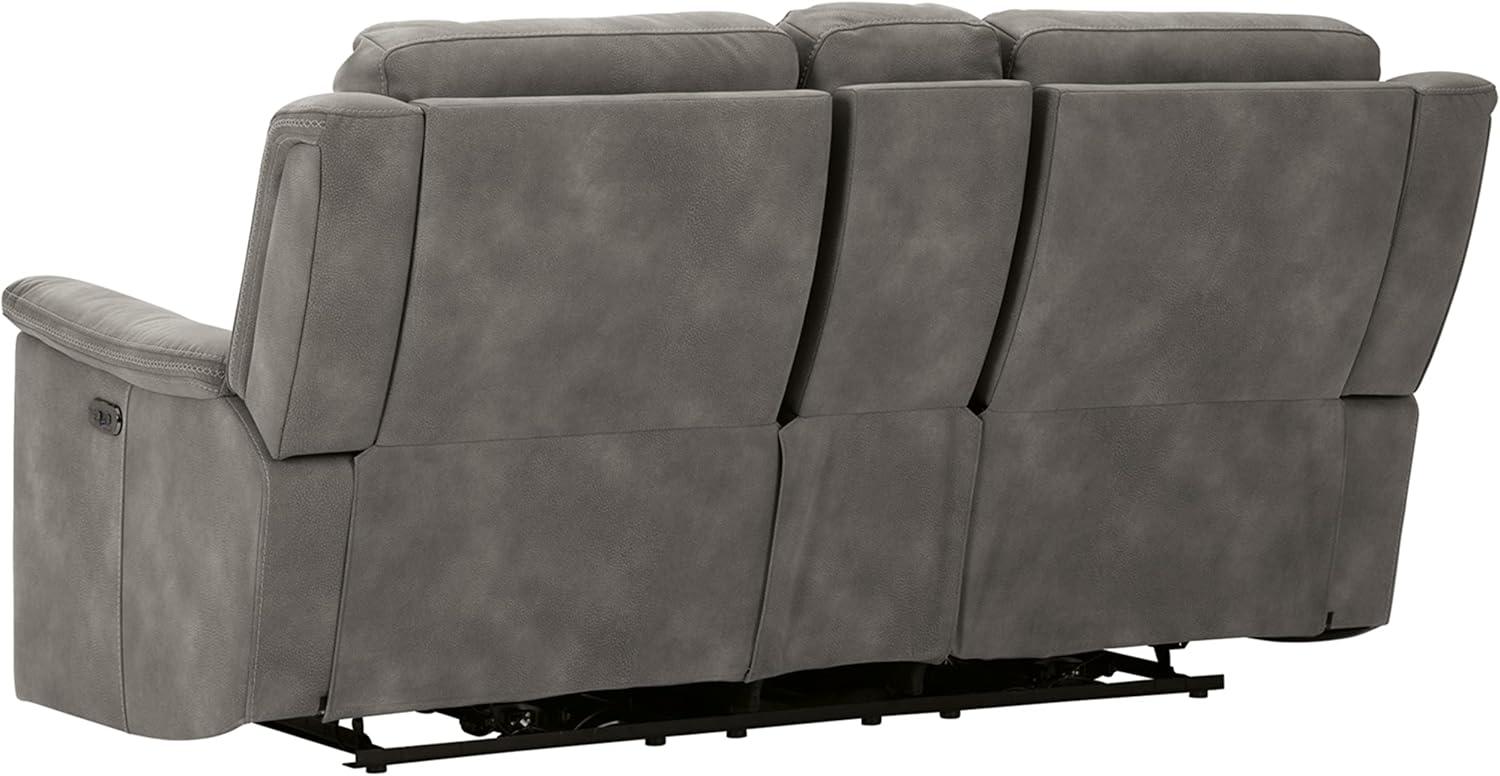 Slate Gray Faux Leather Power Reclining Loveseat with Cup Holder