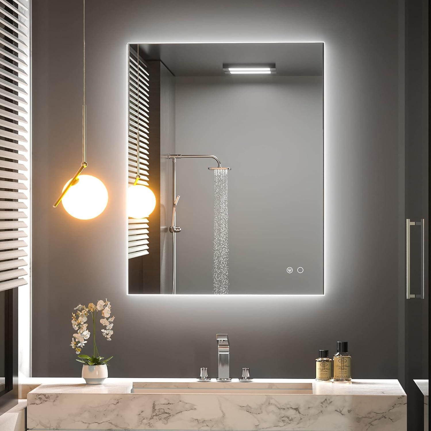 Keonjinn 36 x 28 inch Bathroom LED Mirror Backlit Wall Mounted Makeup Mirror Anti-Fog Vanity Mirror with Lights (Horizontal/Vertical)