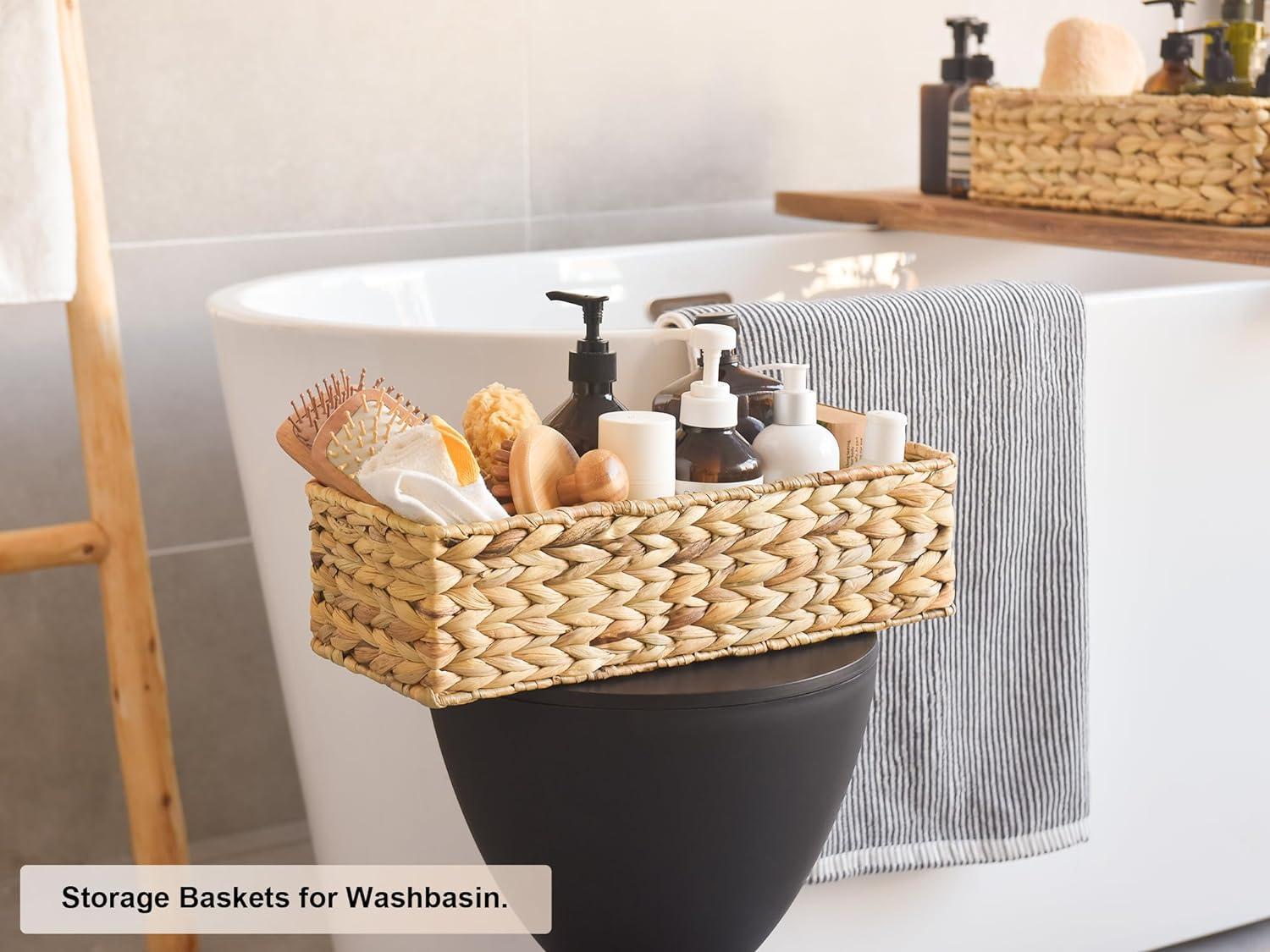 Wicker Tank Topper Basket, Water Hyacinth Storage for Bathroom, 2 Pack