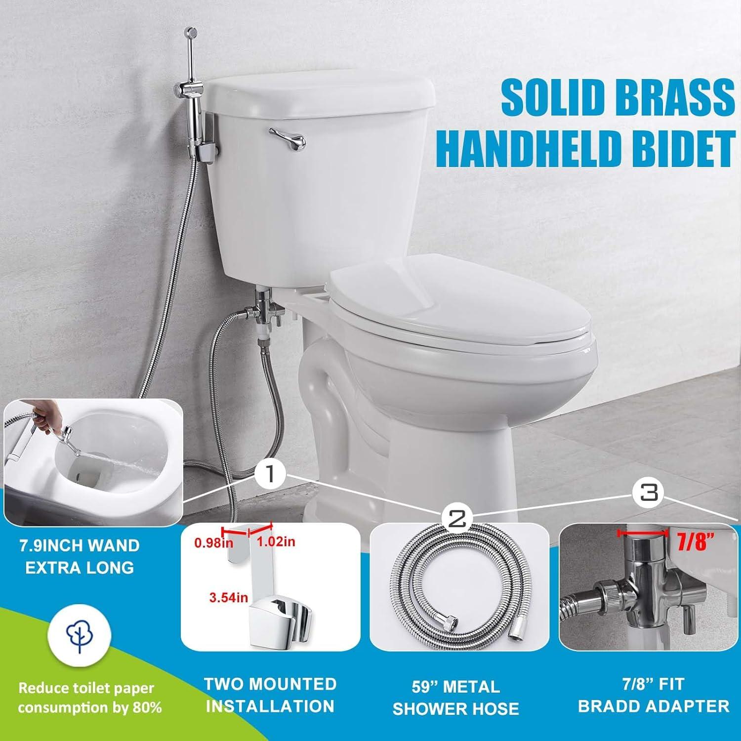 SonTiy Handheld Bidet Sprayer for Toilet, Cloth Diaper Sprayer Set Hand Held Bidet Jet Spray for Toilet with Backflow Preventer, Adjustable Water Pressure Control, Brass 7.2" Hand Bidet Wand, Chrome
