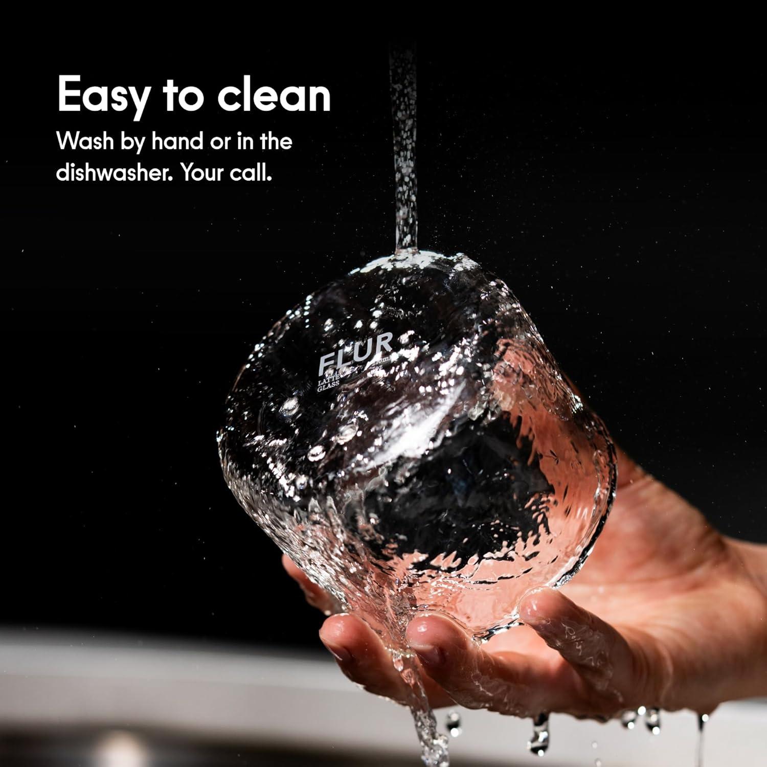 FLUR Latte Glass (Set of 2): For Lattes and Milk Drinks - Makes Latte Art Easier - Double-Walled Borosilicate Glass - Handmade - 7oz (Teal)