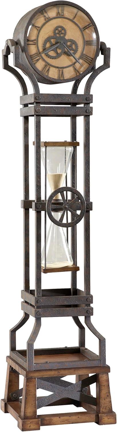 Gray Iron and Wood Hourglass Floor Clock with Quartz Movement