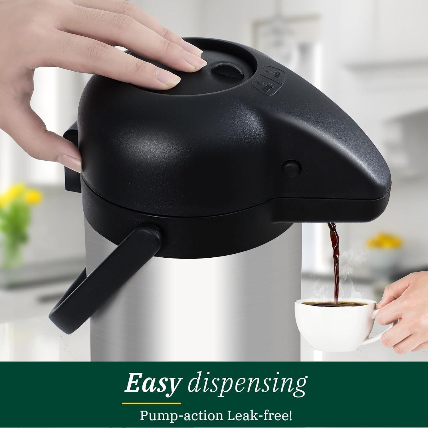Airpot Coffee Carafe for Keeping Hot - 102 OZ/ 3L Large Coffee Dispenser with Pump - Insulated Stainless Steel Thermos Urn for Hot Drinks Water Tea Chocolate - Thermal Beverage Dispenser for Parties