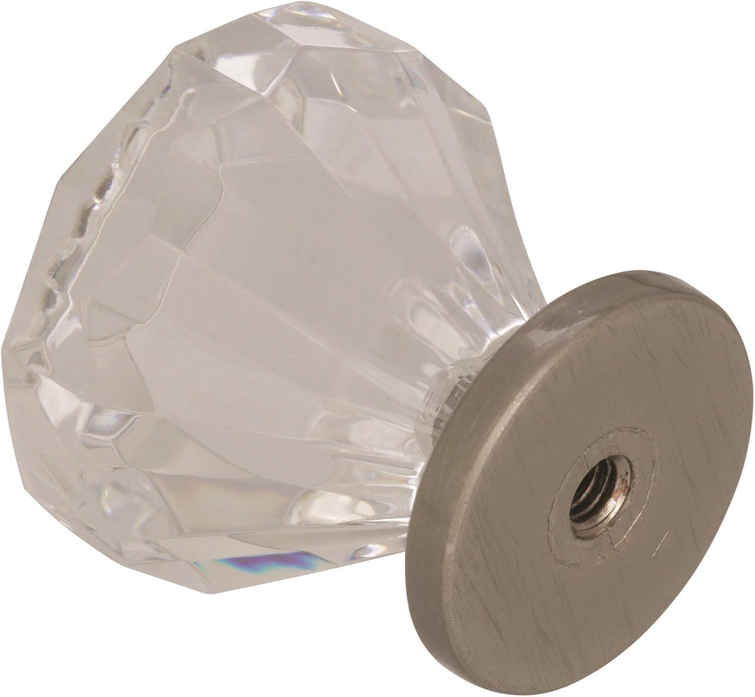 Satin Nickel and Clear Crystal Round Cabinet Knob 1-1/4 inch