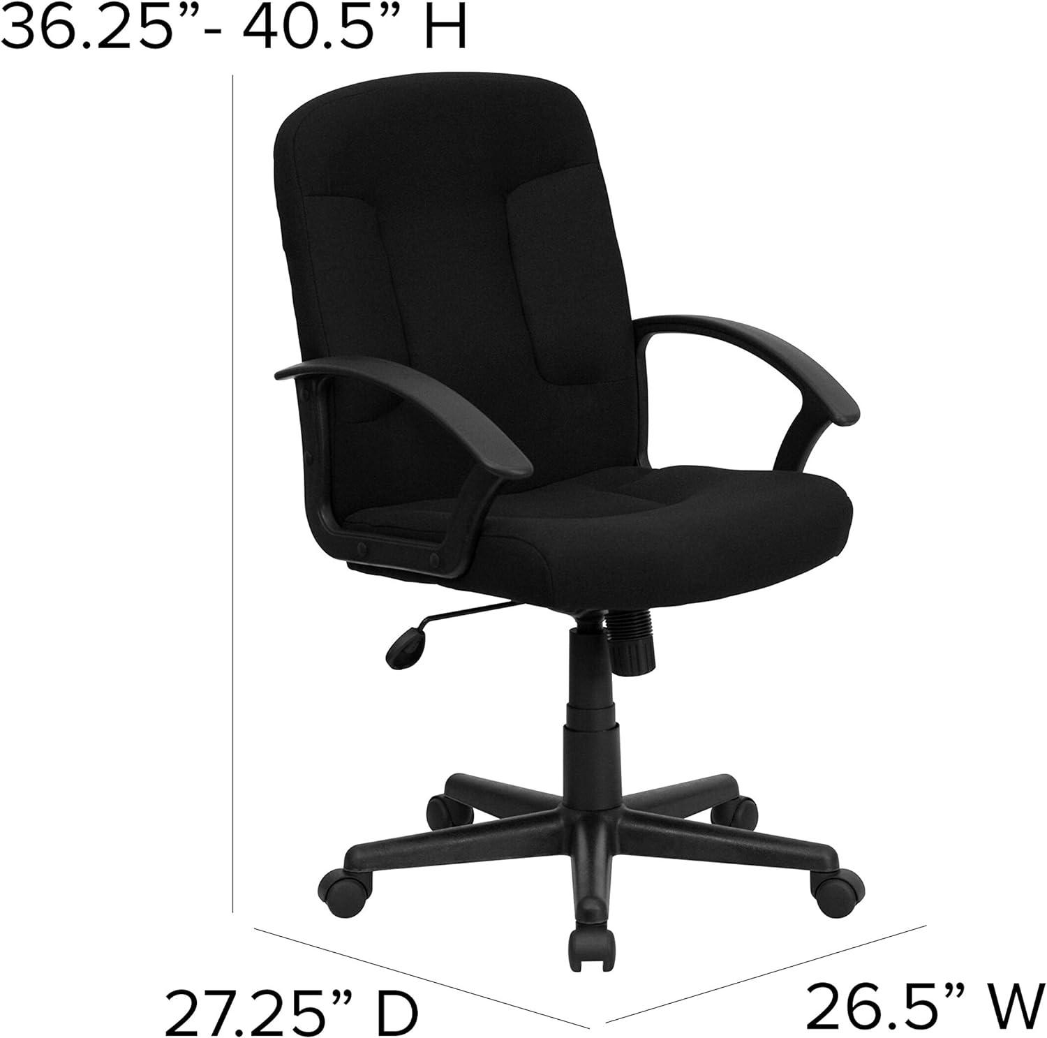 Mid-Back Black Fabric Executive Swivel Chair with Nylon Arms