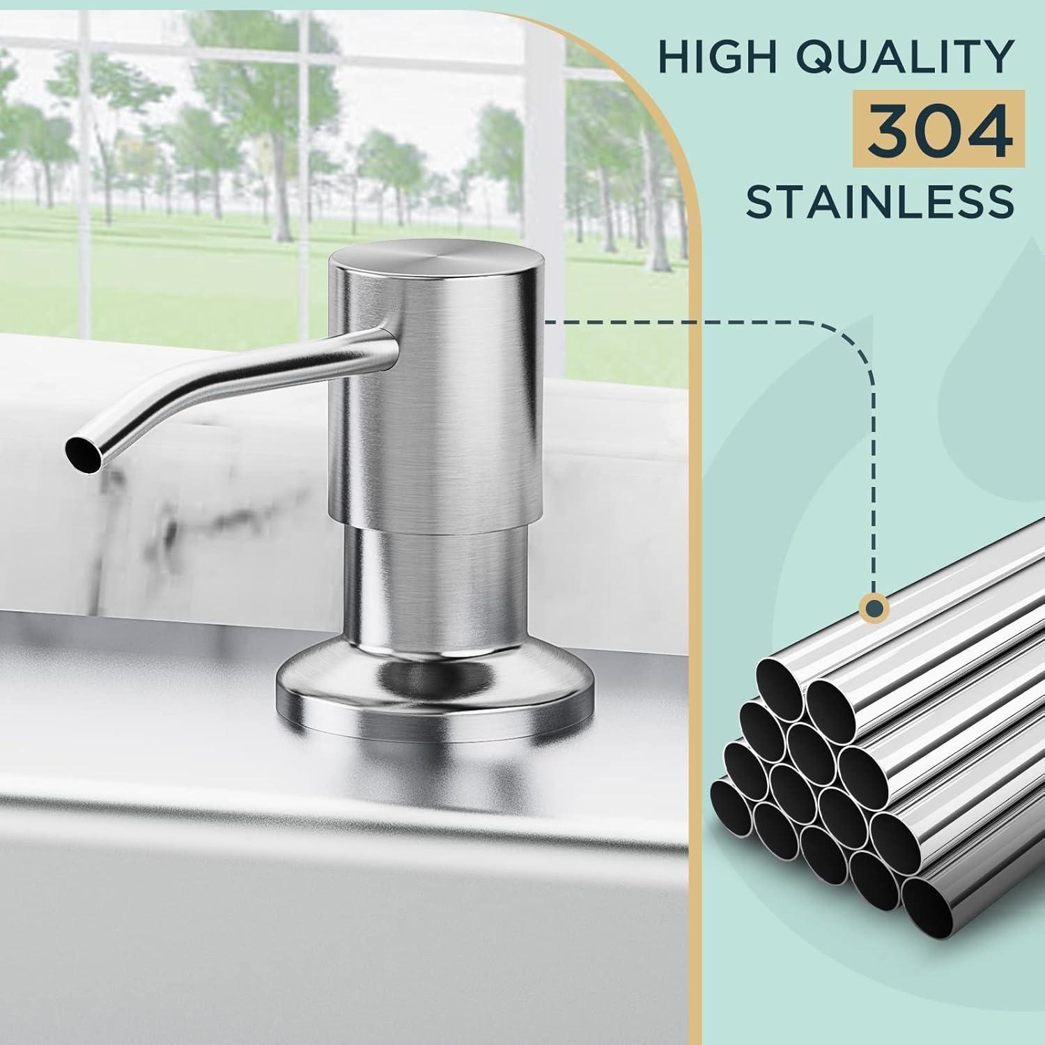 FORIOUS Brushed Nickel Soap Dispenser for Kitchen Sink with 500ML/18OZ Bottle, Lotion Dispenser Built in Refill from The Top for Countertop Sink