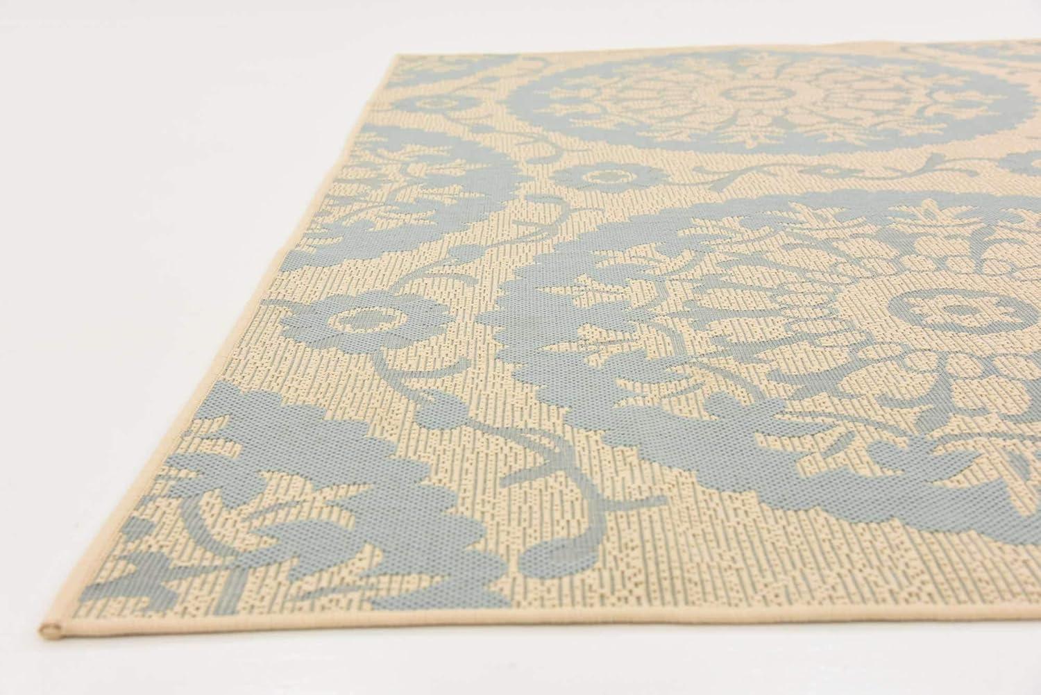 Unique Loom Outdoor Botanical Collection Area Rug - Medallion (7' 1" x 10' Rectangle Aqua/Beige)