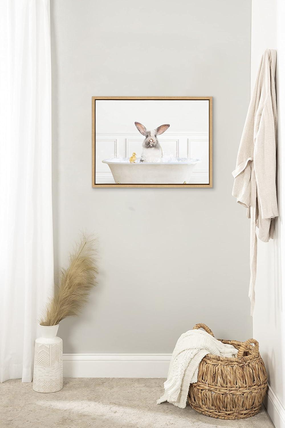 Kate & Laurel All Things Decor 18"x24" Sylvie Bunny in Bubble Bath Framed Canvas by Amy Peterson Natural: Contemporary Wall Decor