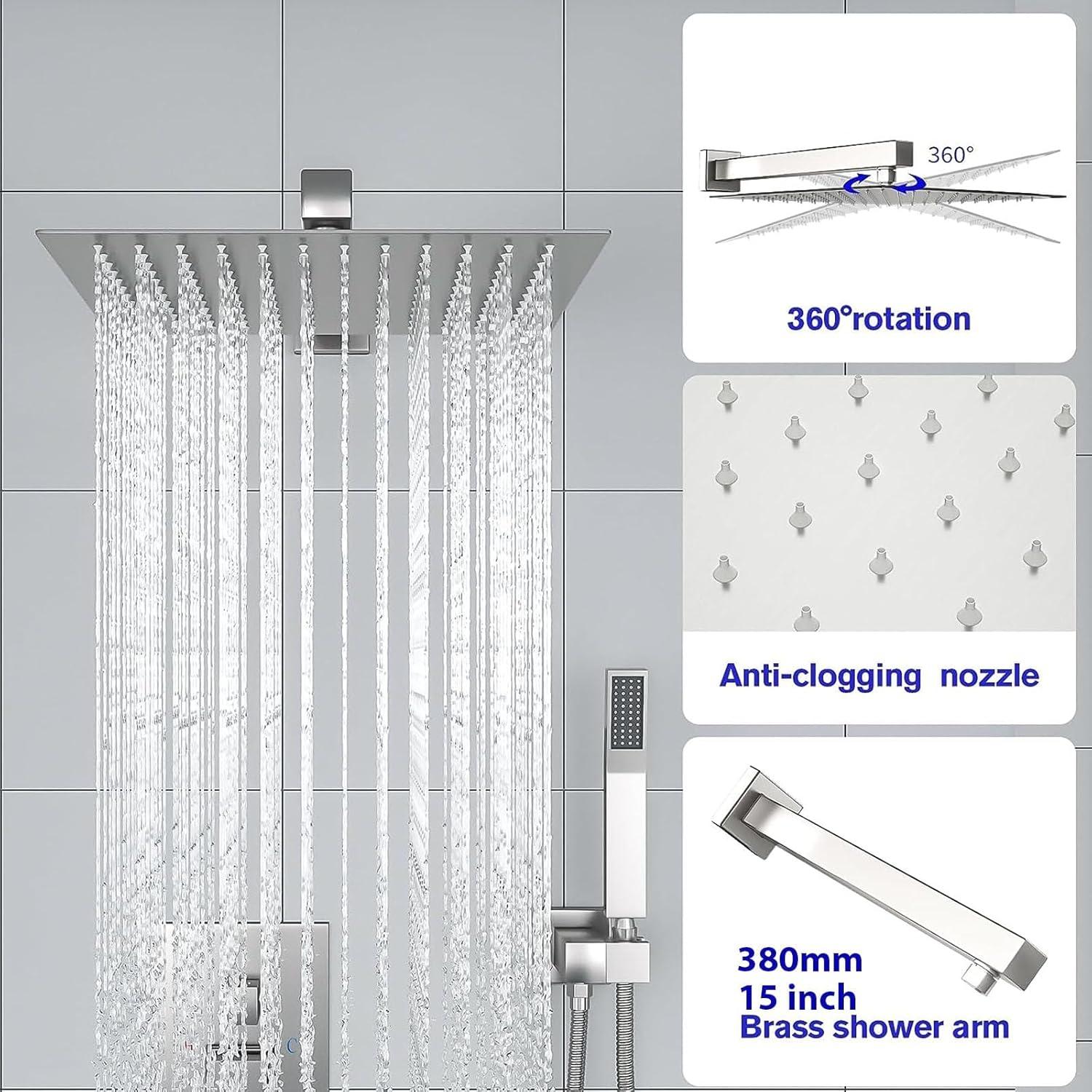 Lordear 10 Inches Luxury Wall Mounted Rainfall Shower Head System