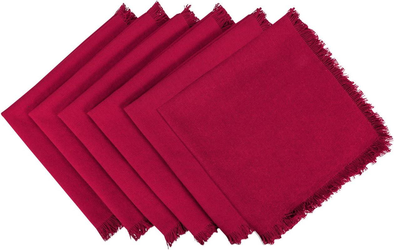 Wine Red Cotton Frayed Edge Napkin Set of 6