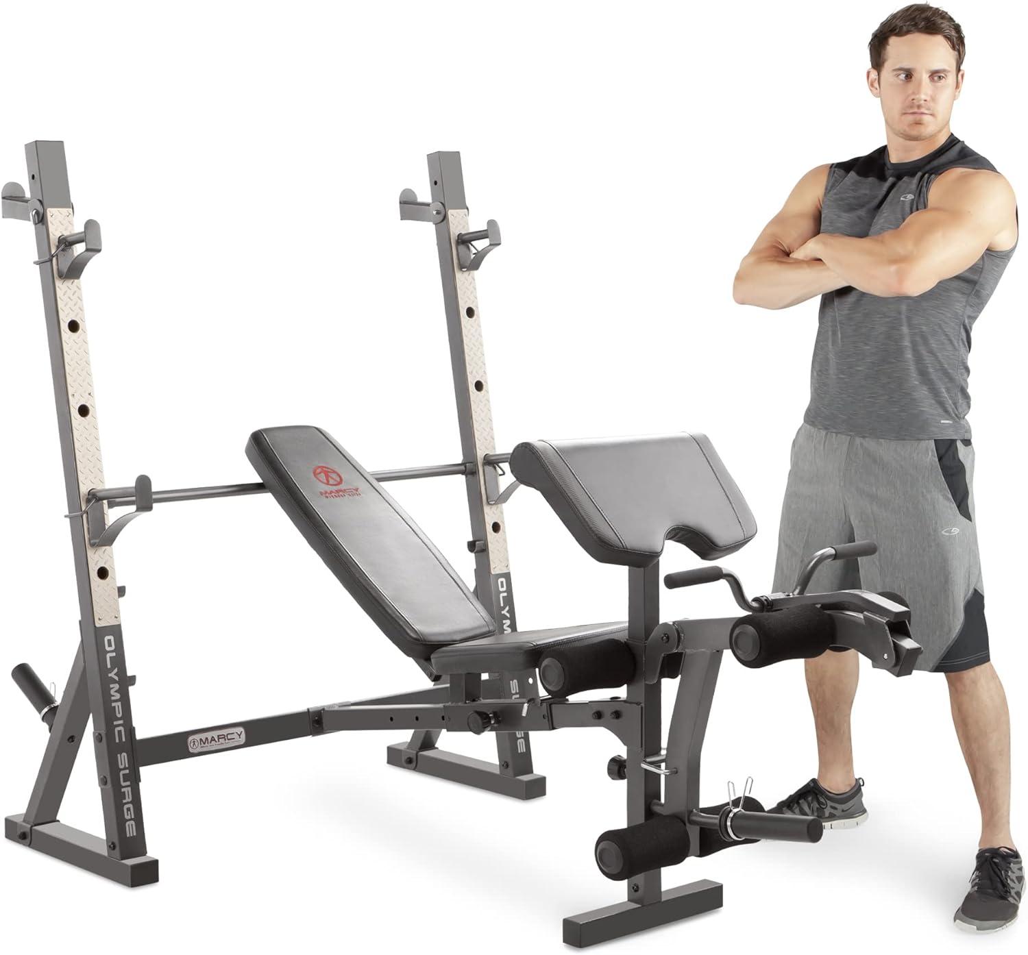 Adjustable Gray and Black Steel Olympic Weight Bench