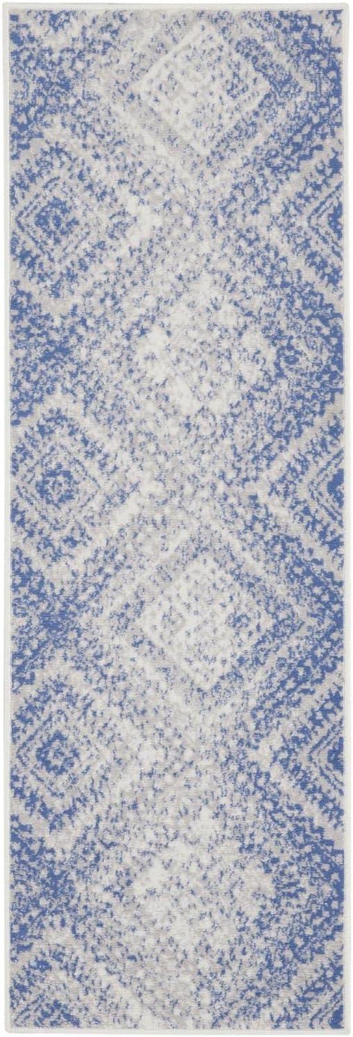 Nourison Whimsicle Boho Farmhouse Ivory Blue 2' x 6' Area Rug, (6' Runner)