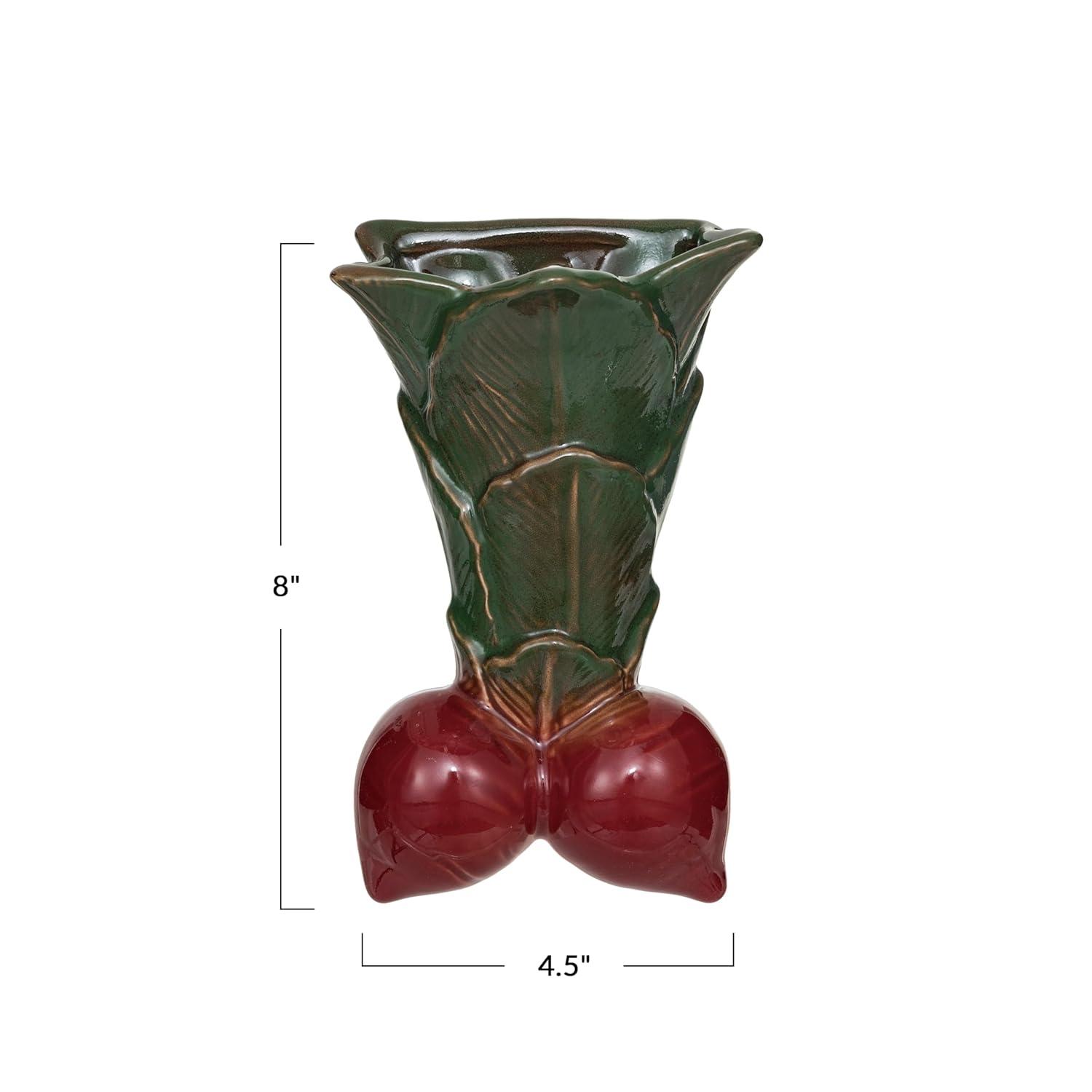 Creative Co-Op Embossed Stoneware Radish Shaped Wall Vase Planter, Green and Red