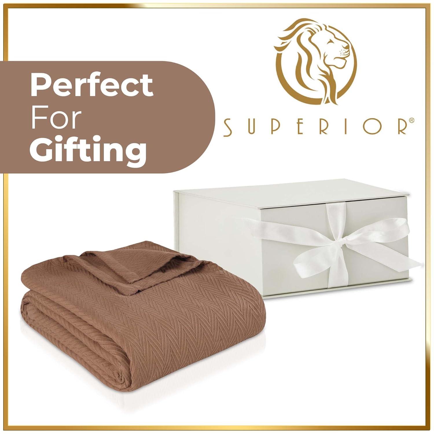Superior Dobbyweave Knit Cotton Blanket, All Season Bed Blanket, Full/Queen 88" x 100", Taupe