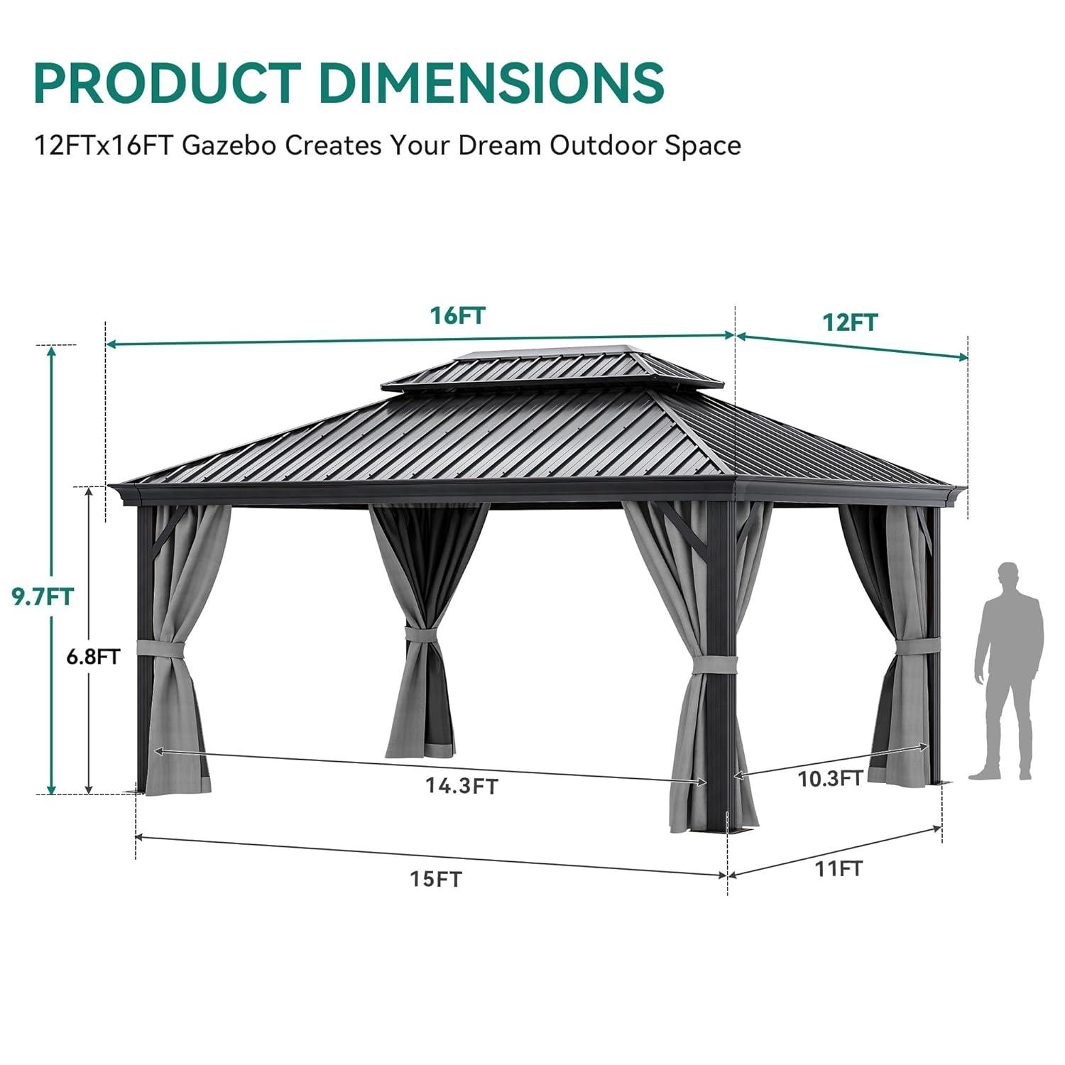 Kozyard Kozyard Alexander Gray Double Roof Hardtop Gazebo with Privacy Curtain Mosquito Netting
