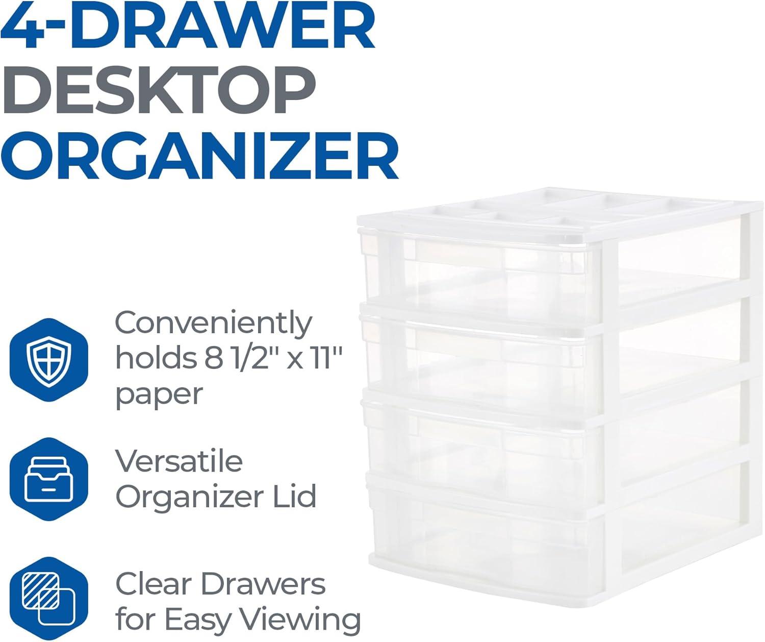 White and Clear 4-Drawer Desktop Storage Organizer