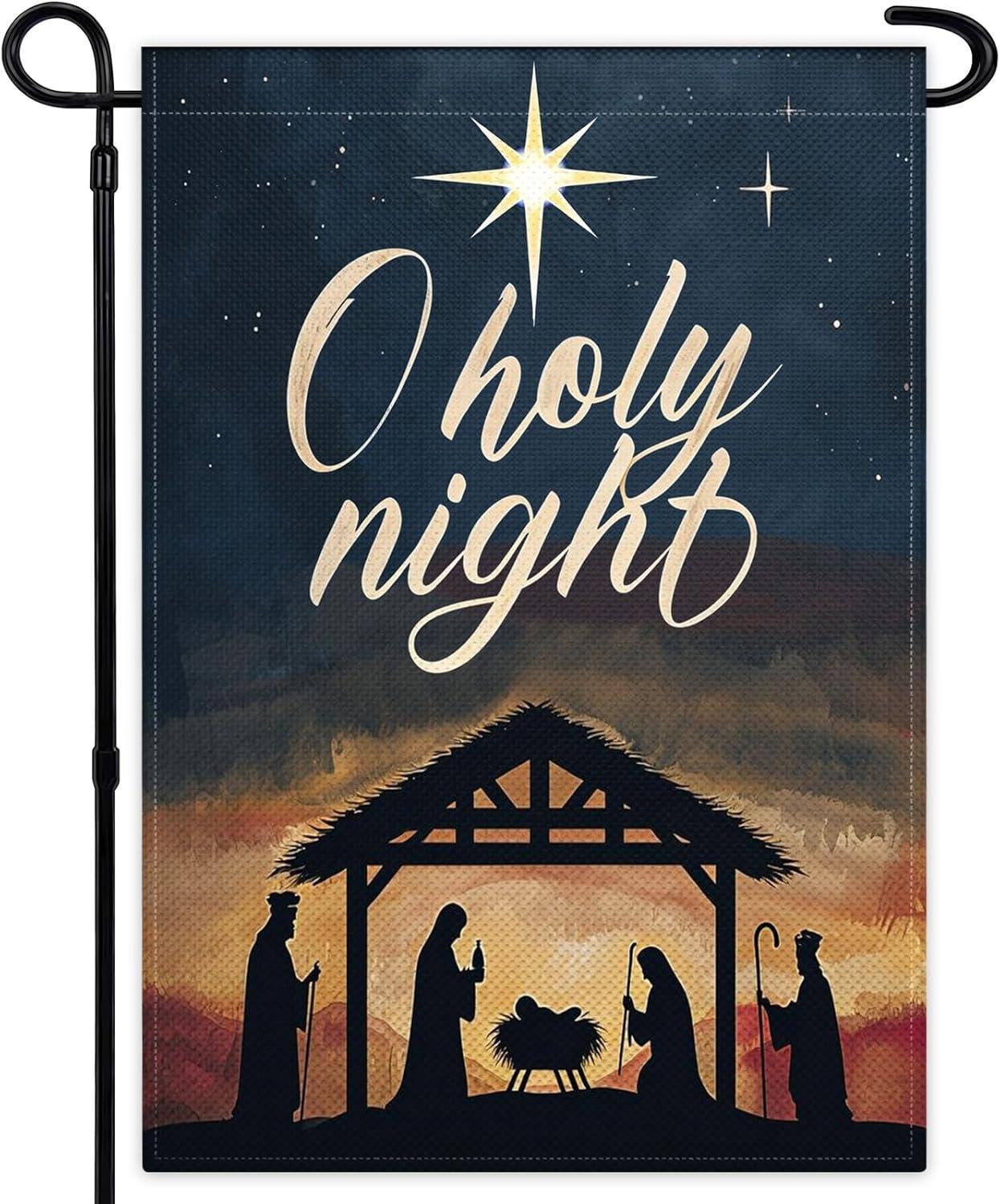 O Holy Night Nativity Scene Double-Sided Garden Flag