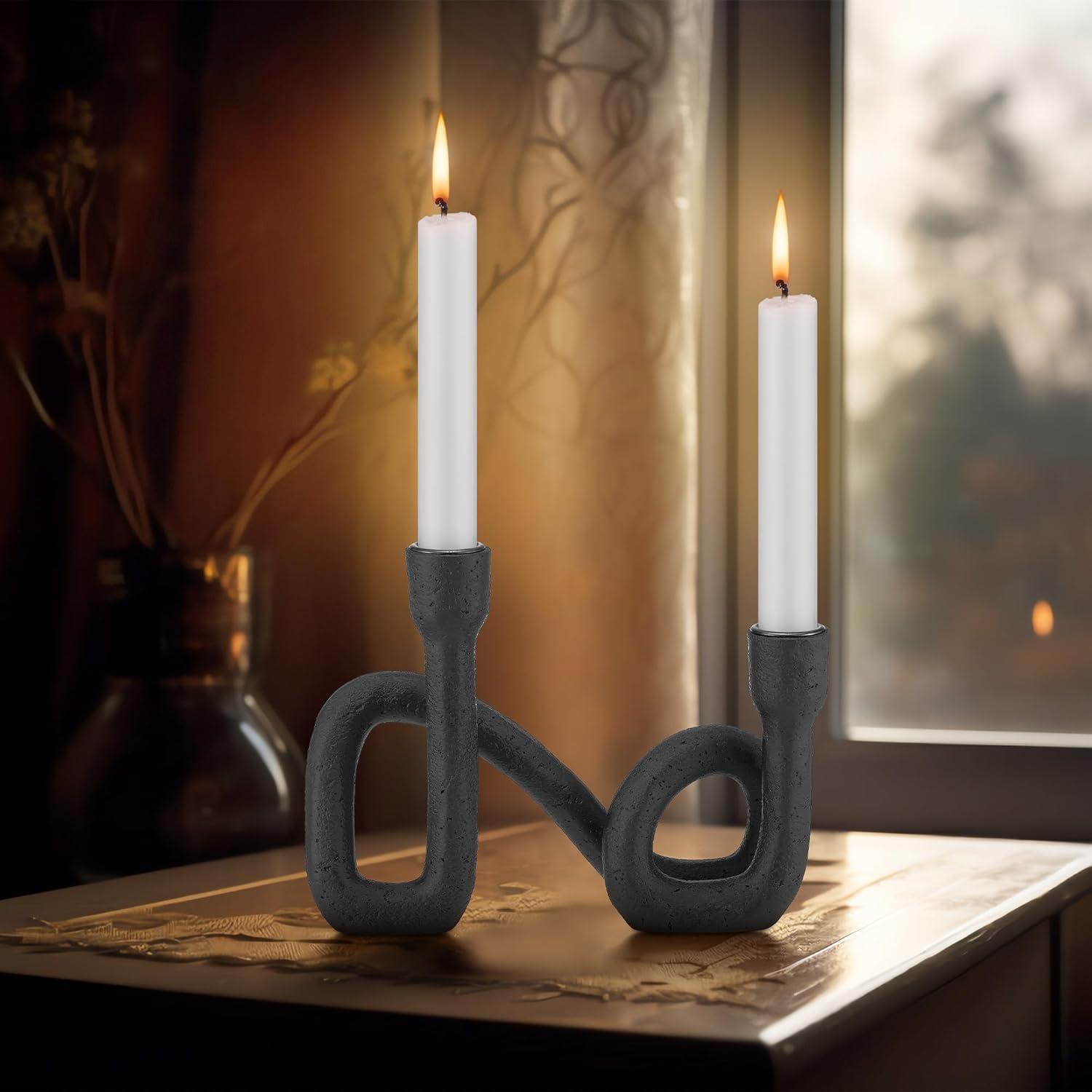 Storied Home Decorative Resin Double Taper Candle Holder, Black