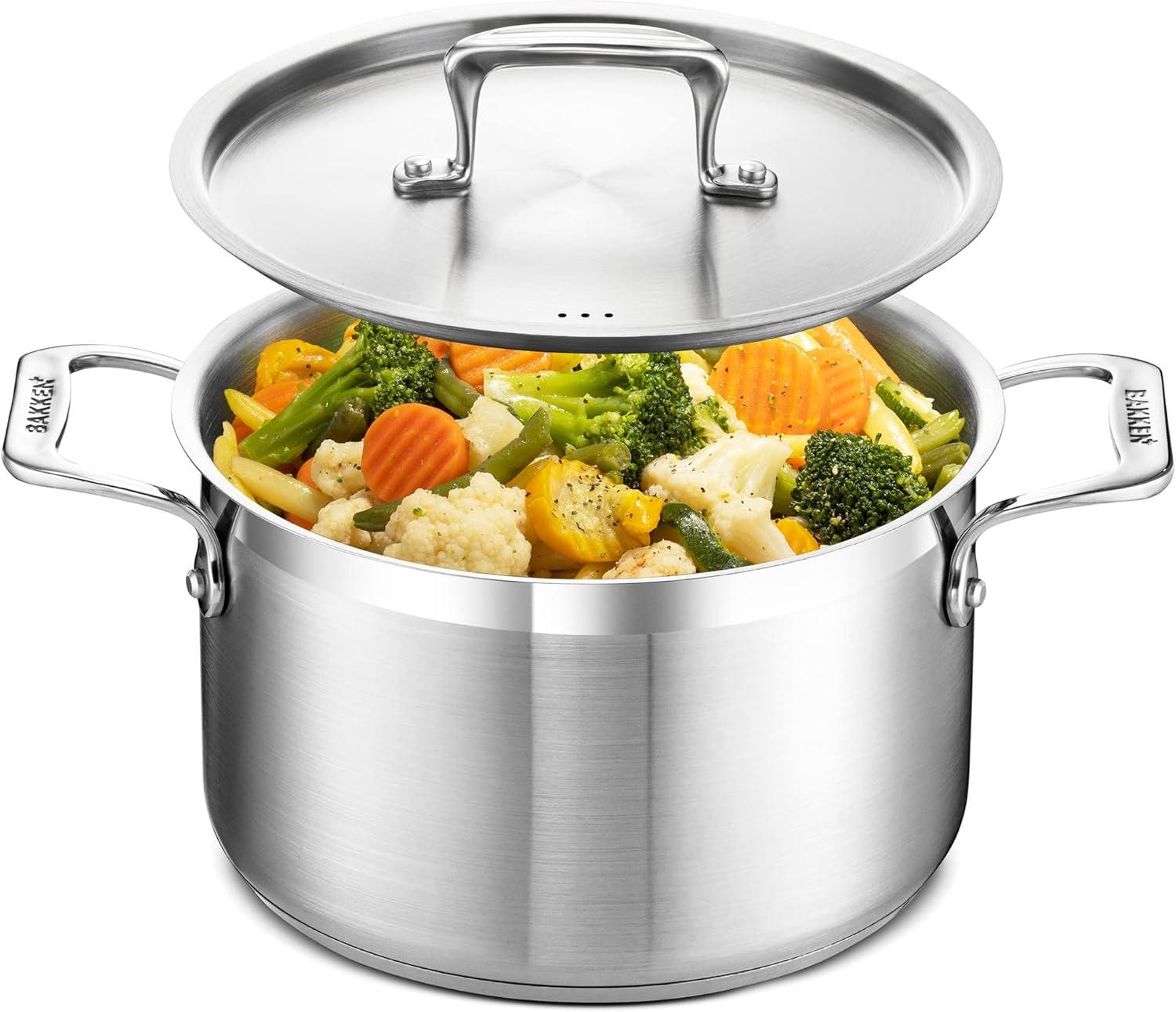 Bakken- Swiss Stockpot Brushed Stainless Steel Induction Pot with Lid and Riveted Handles