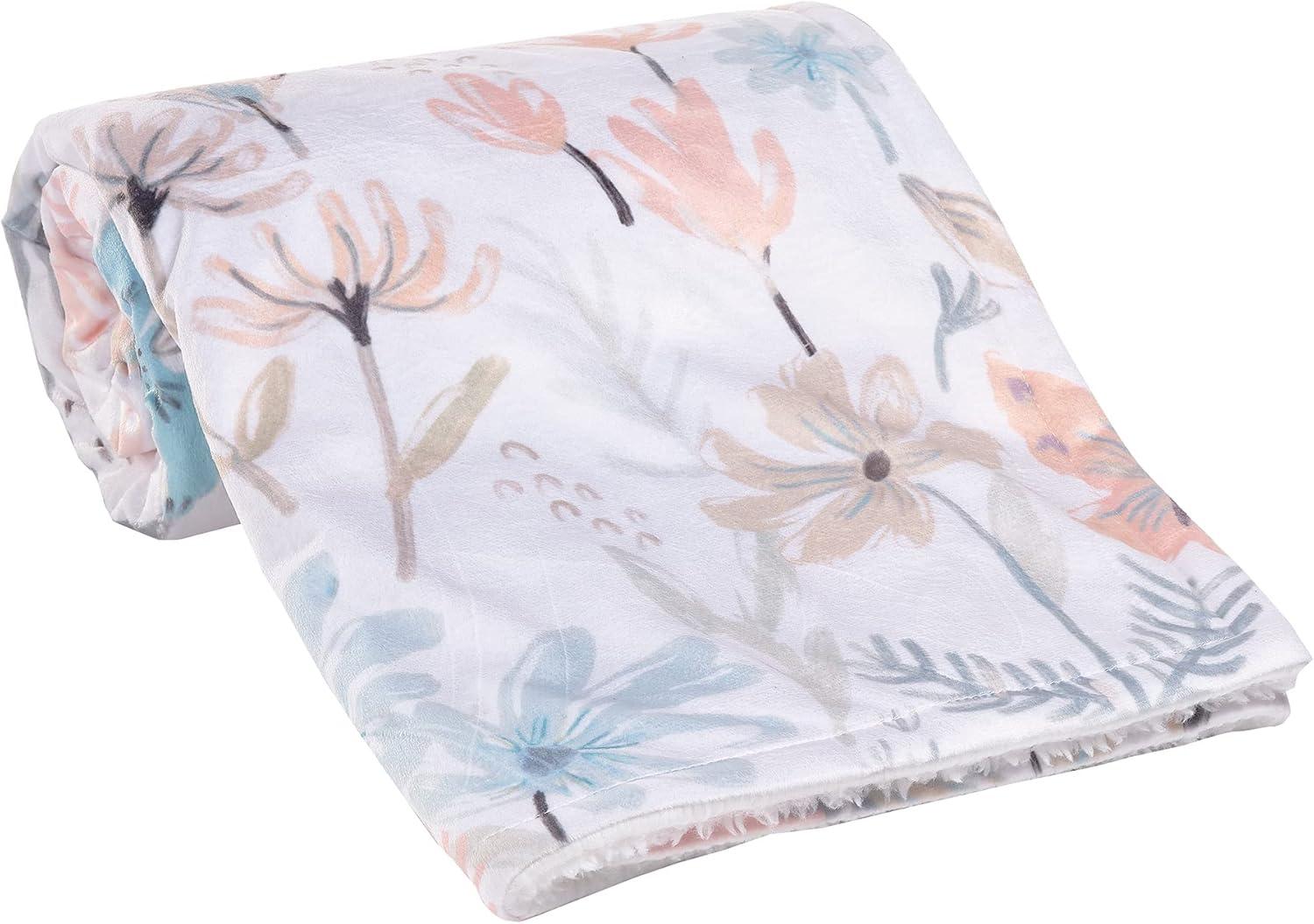 Lambs & Ivy Sweet Daisy White/Blue Floral Soft Luxury Fleece Baby Blanket